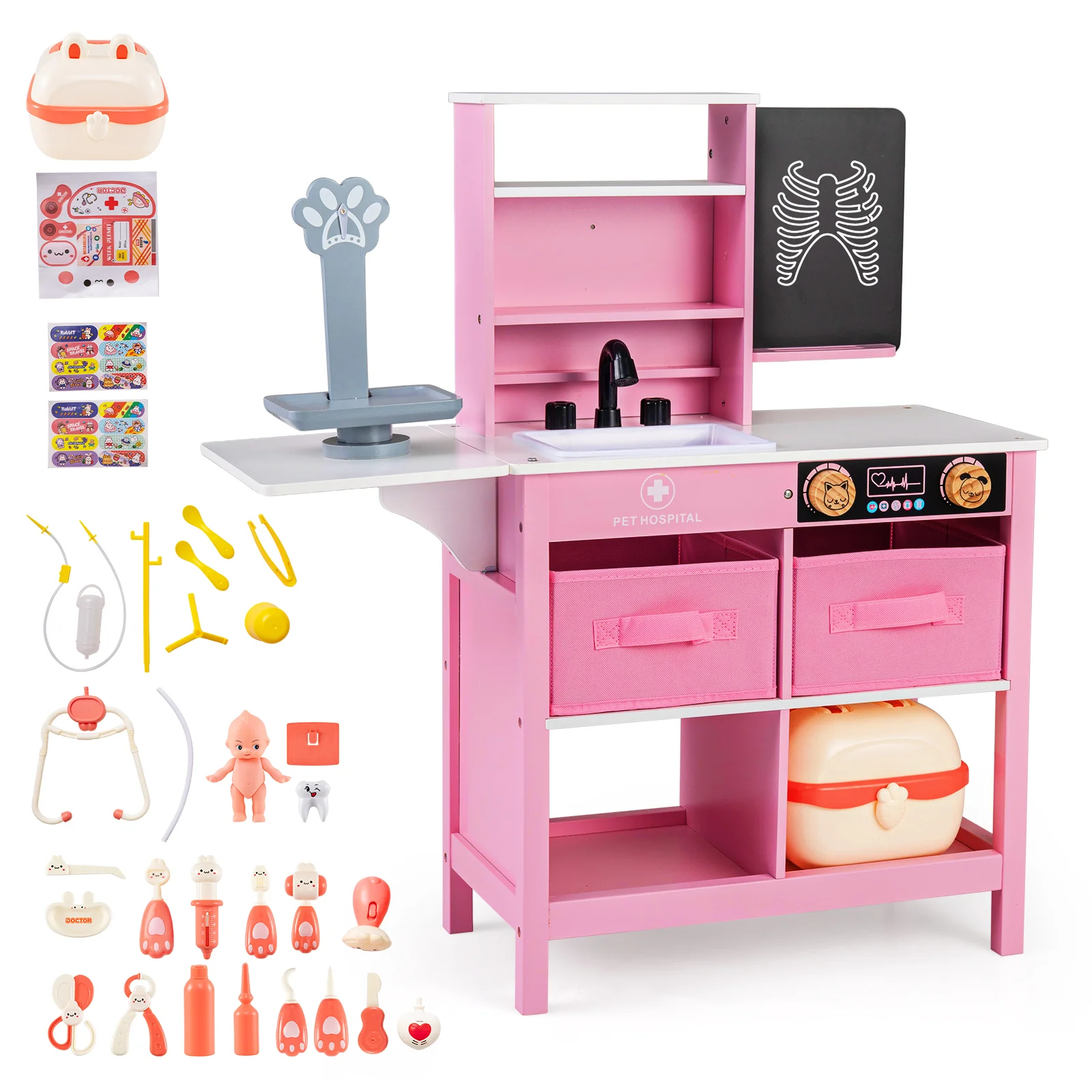 Play Doctor's Office Wood Medical Center Toy Set with Blackboard - Image 11