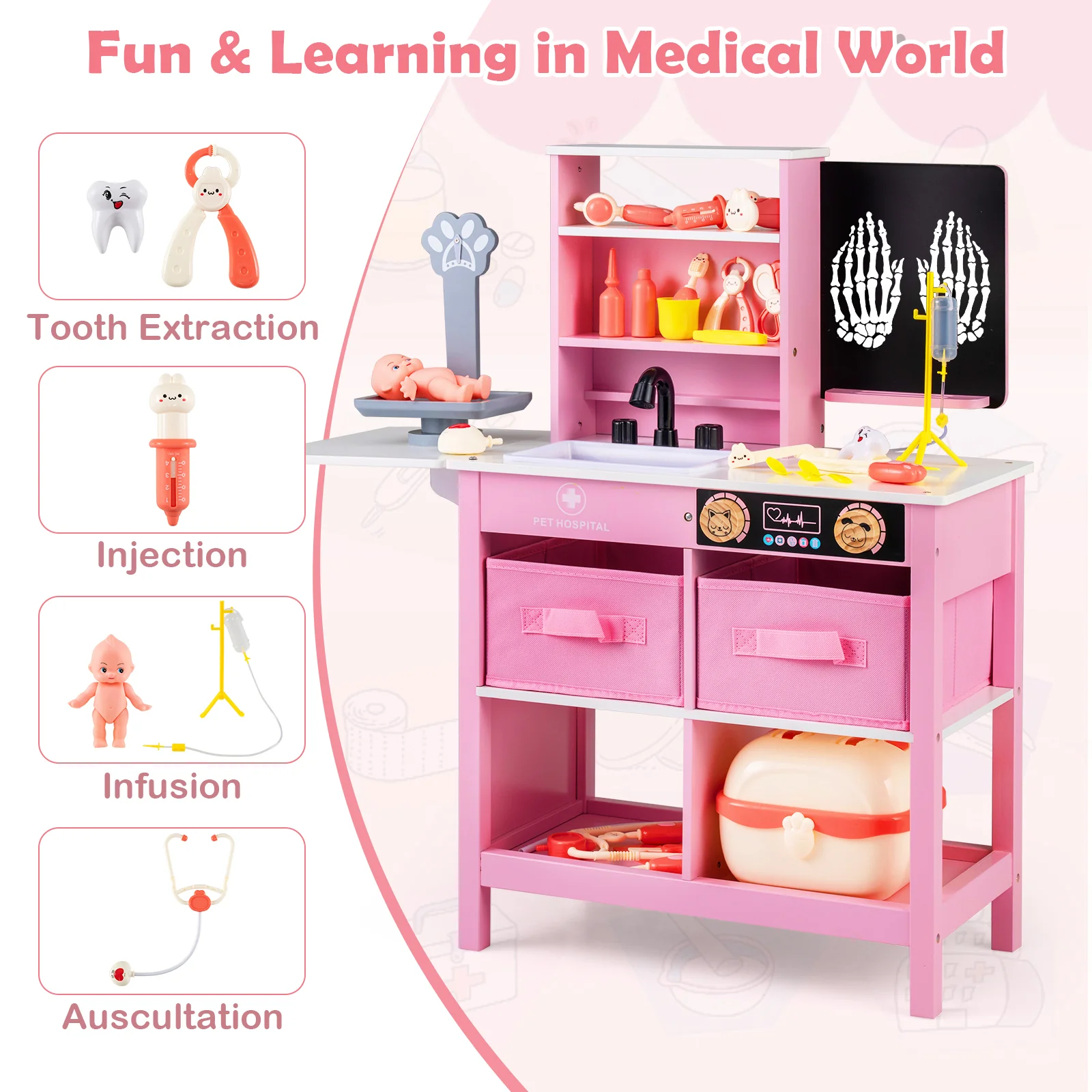 Play Doctor's Office Wood Medical Center Toy Set with Blackboard - Image 15