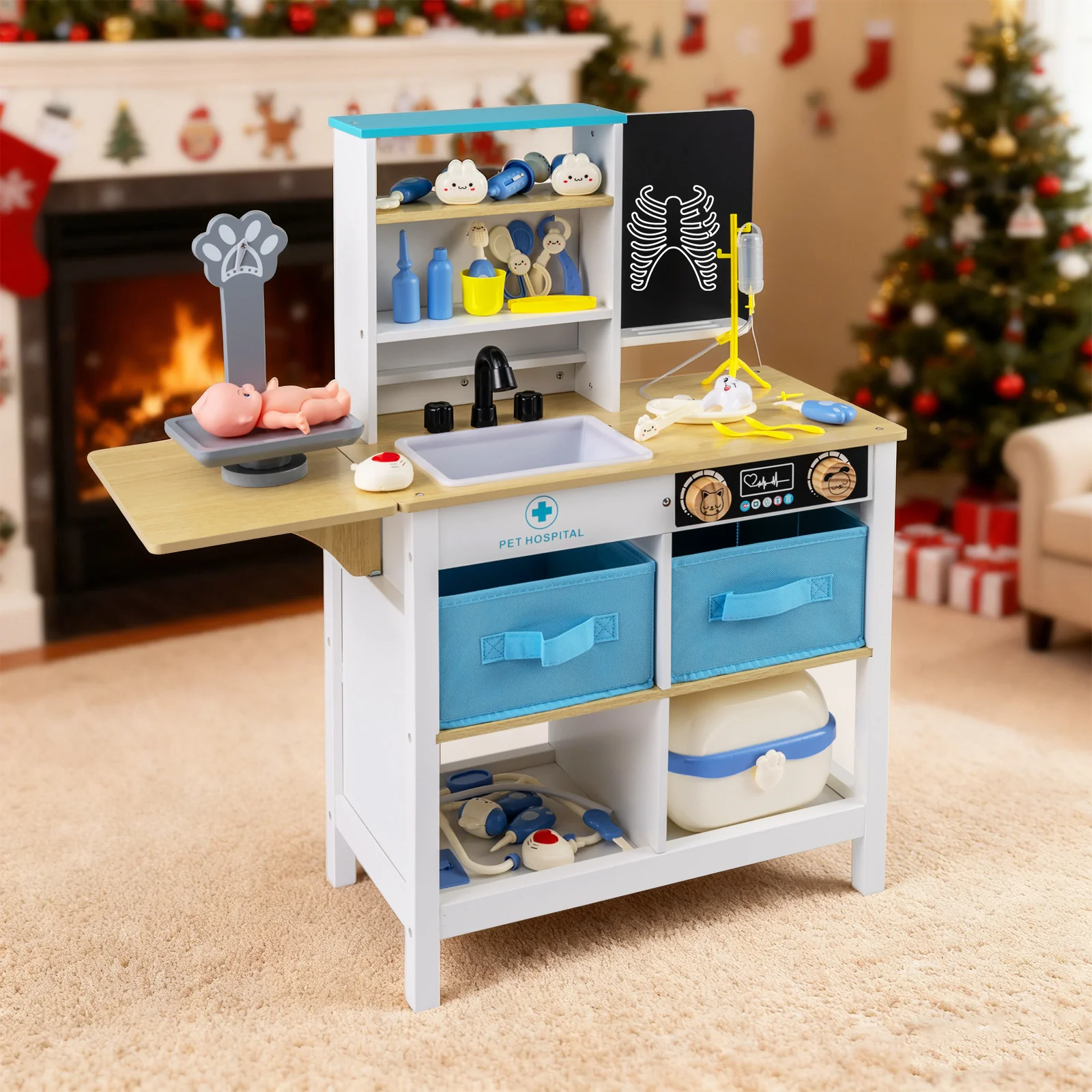 Play Doctor's Office Wood Medical Center Toy Set with Blackboard - Image 2