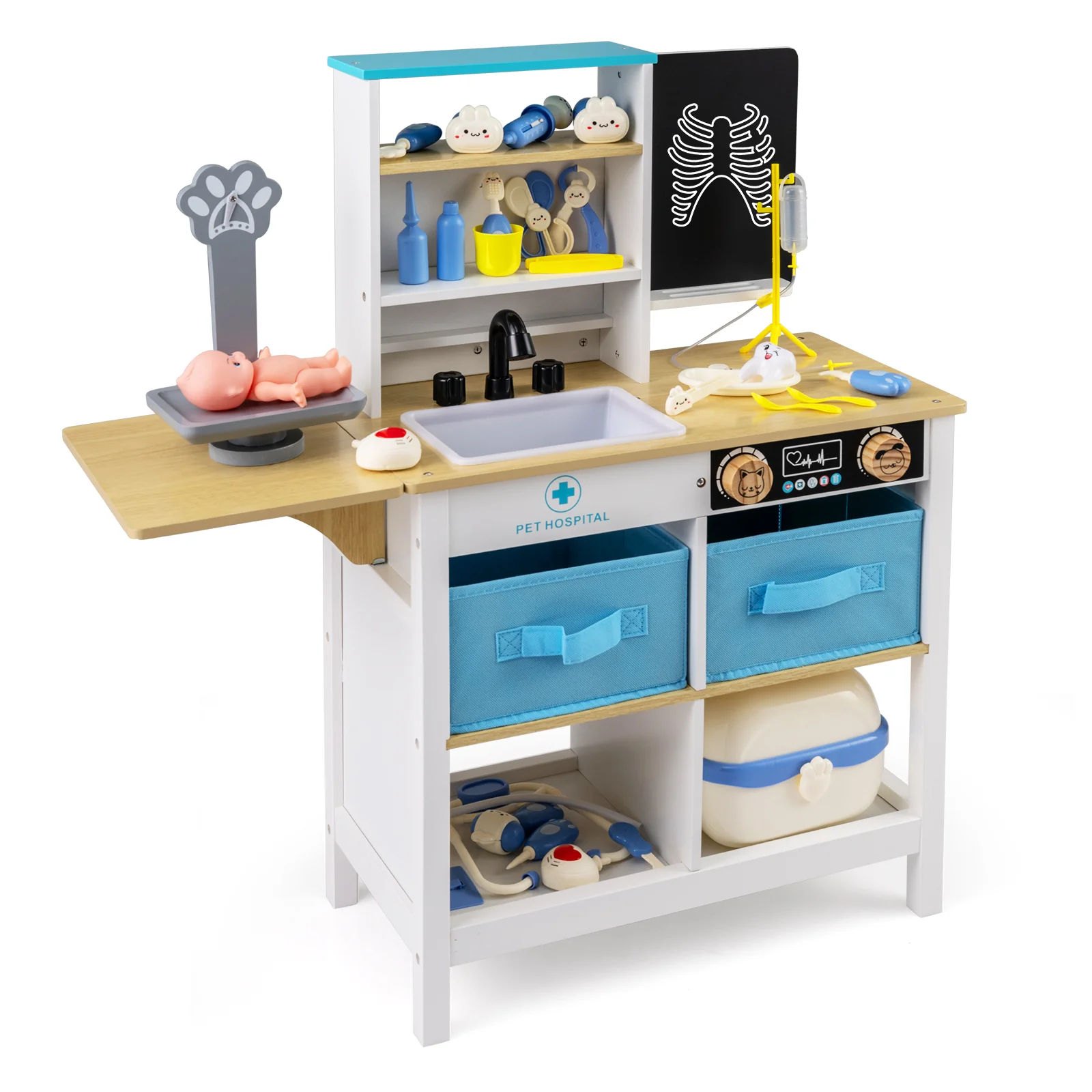 Play Doctor's Office Wood Medical Center Toy Set with Blackboard - Image 4