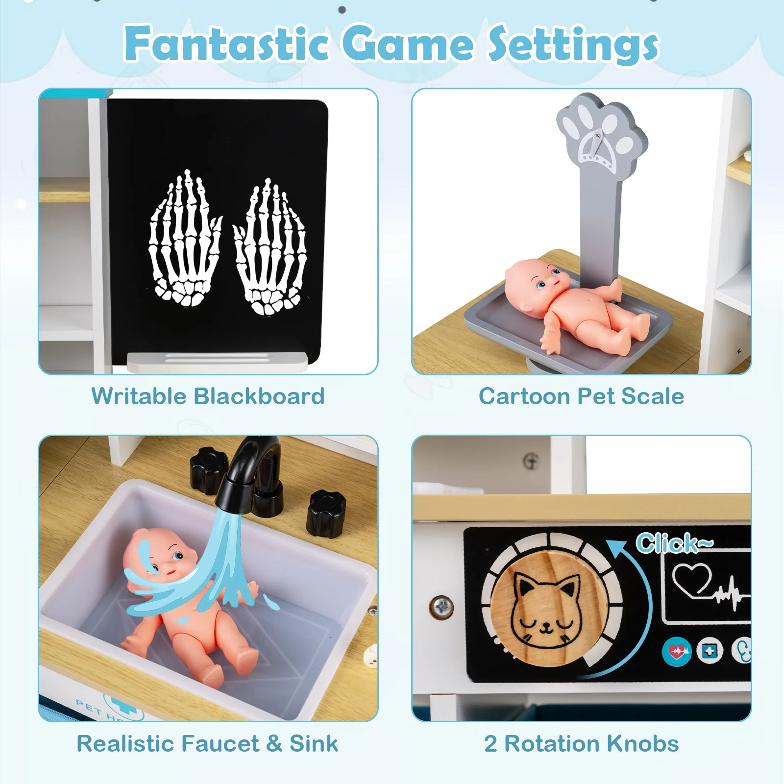 Play Doctor's Office Wood Medical Center Toy Set with Blackboard - Image 6