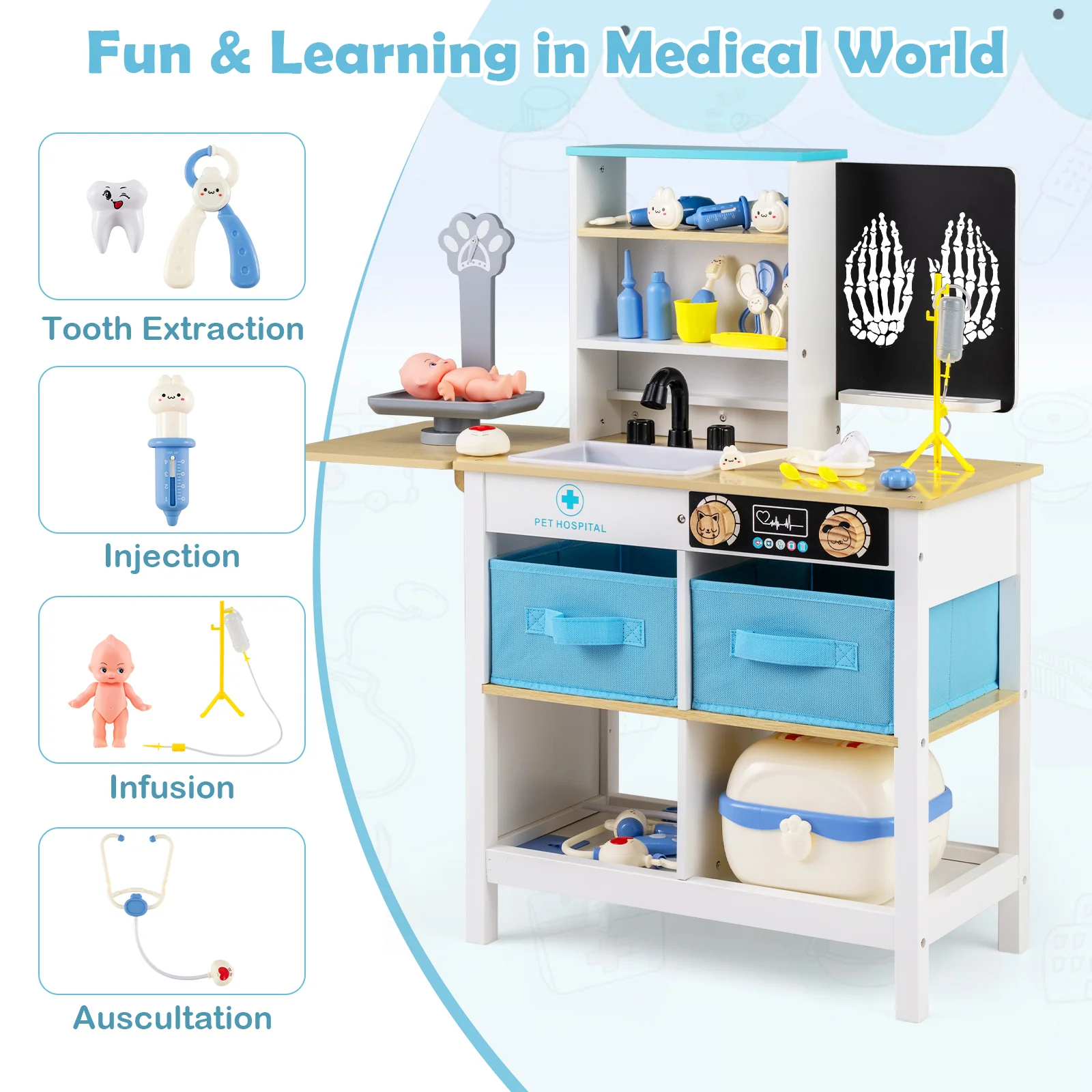 Play Doctor's Office Wood Medical Center Toy Set with Blackboard - Image 7
