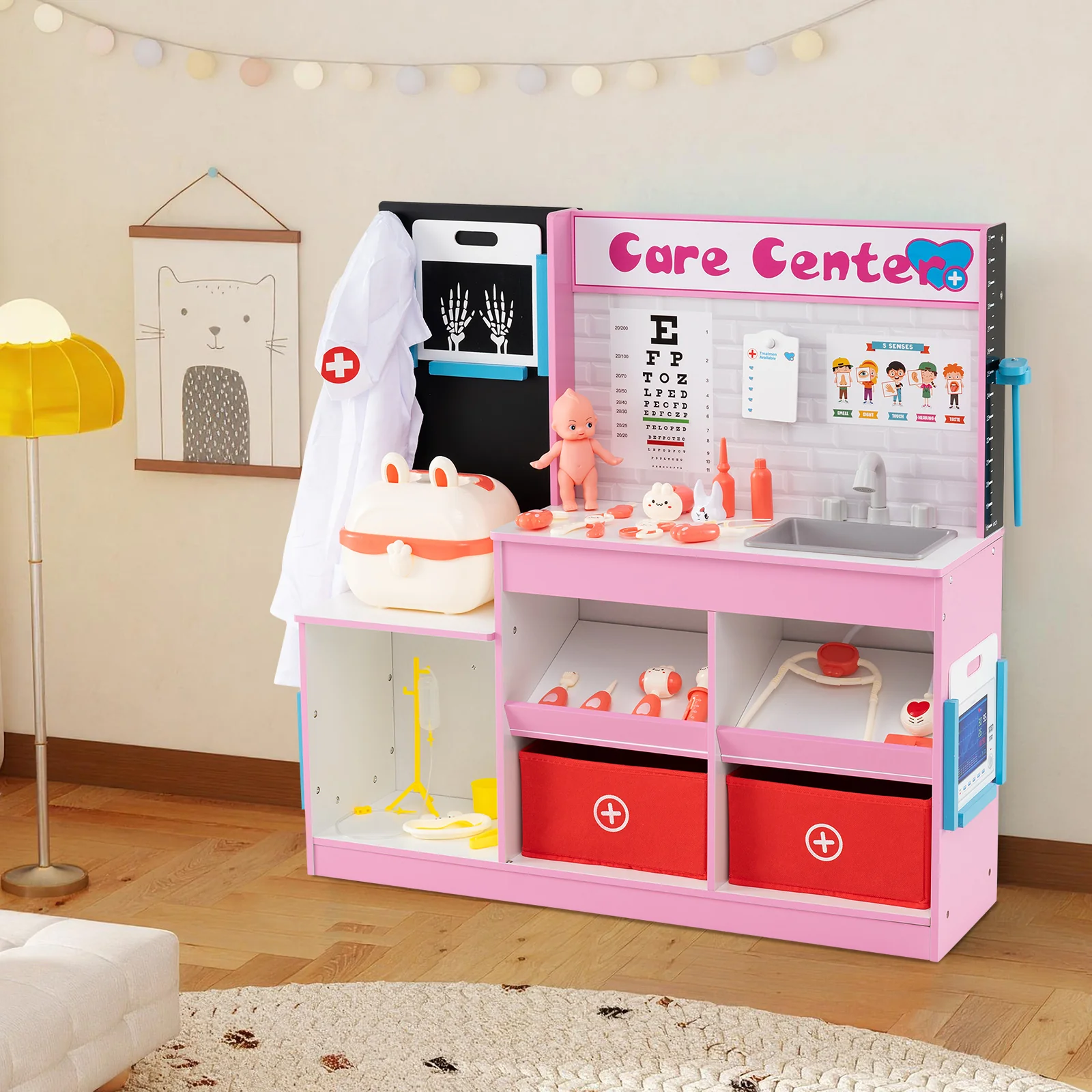 Play Doctor's Office Wood Medical Center Toy Set with Examine Region - Image 10