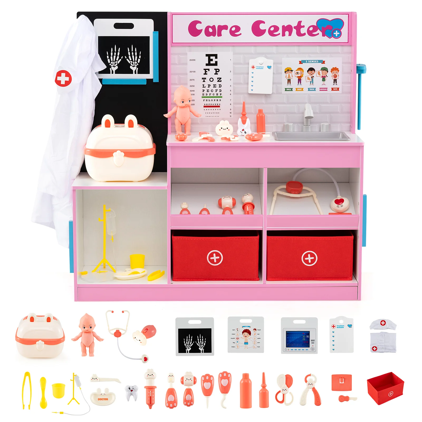 Play Doctor's Office Wood Medical Center Toy Set with Examine Region - Image 11