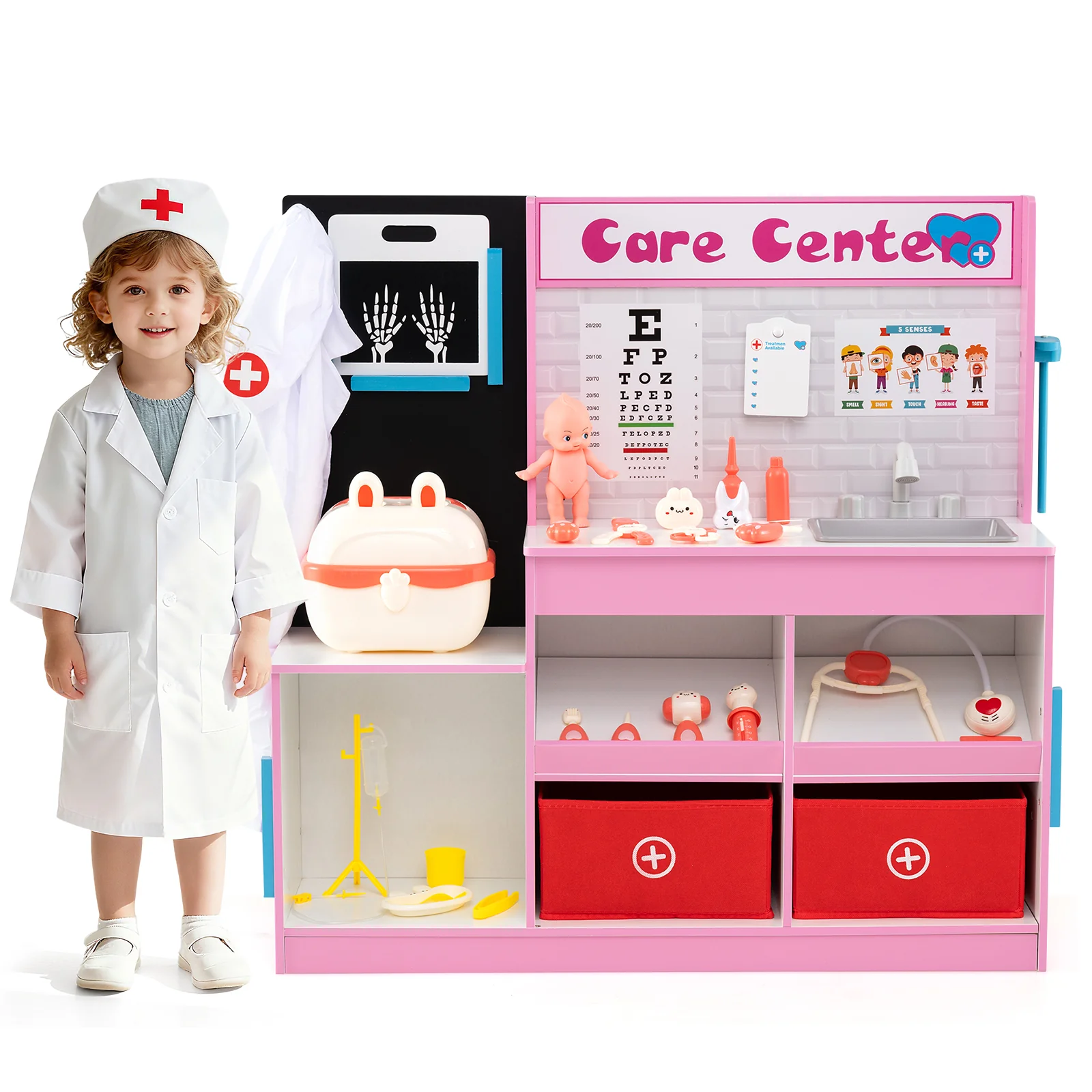 Play Doctor's Office Wood Medical Center Toy Set with Examine Region - Image 12