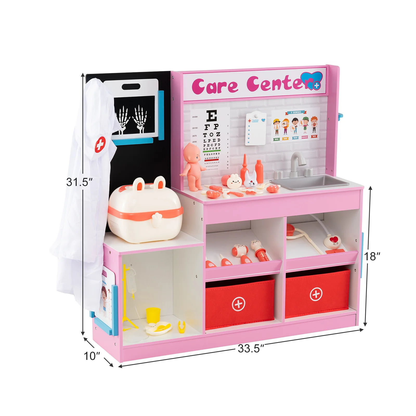 Play Doctor's Office Wood Medical Center Toy Set with Examine Region - Image 13