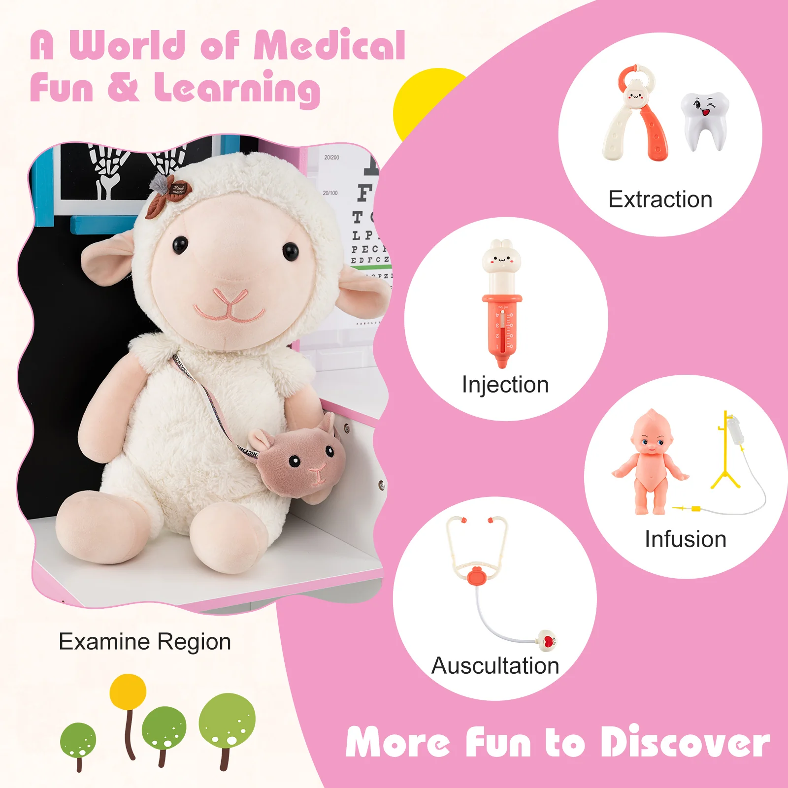 Play Doctor's Office Wood Medical Center Toy Set with Examine Region - Image 15