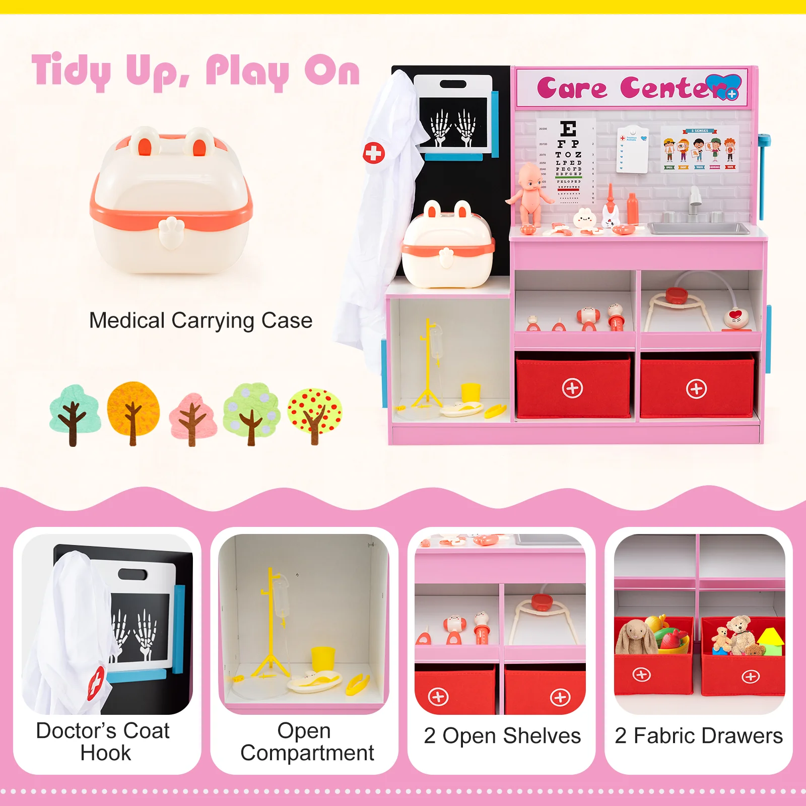 Play Doctor's Office Wood Medical Center Toy Set with Examine Region - Image 16
