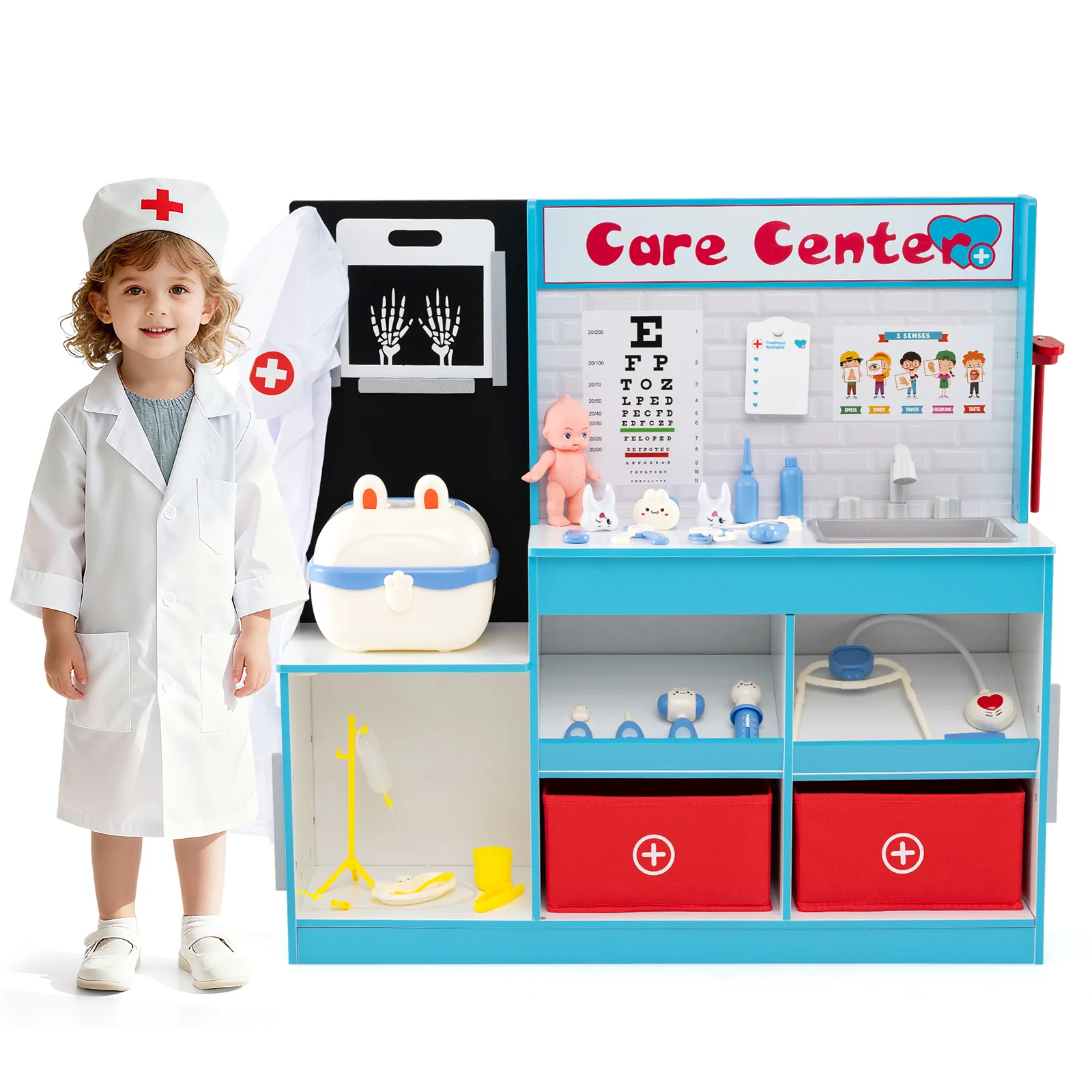 Play Doctor's Office Wood Medical Center Toy Set with Examine Region - Image 4