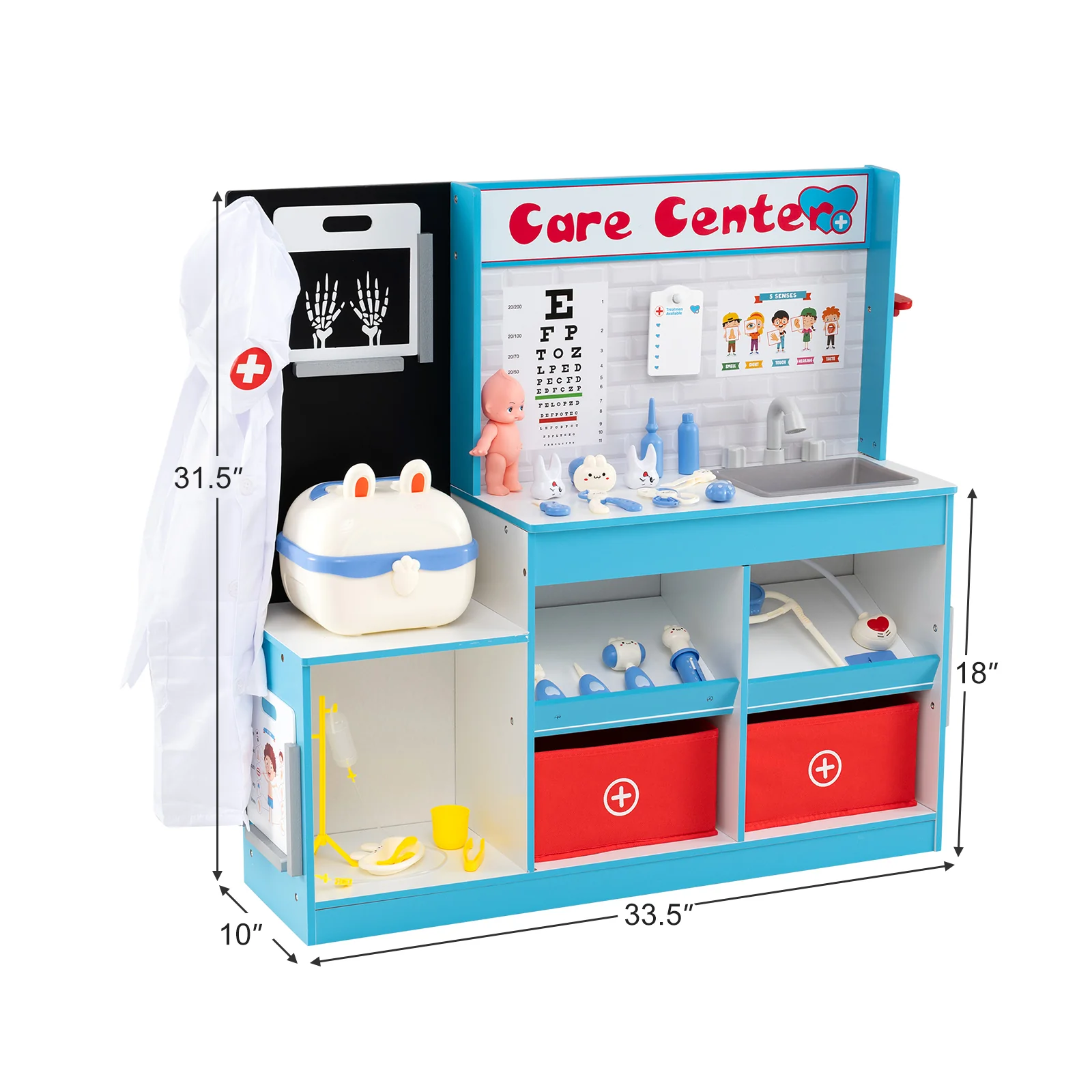 Play Doctor's Office Wood Medical Center Toy Set with Examine Region - Image 5