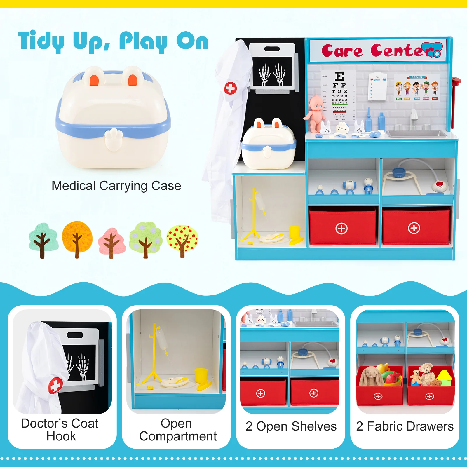Play Doctor's Office Wood Medical Center Toy Set with Examine Region - Image 8