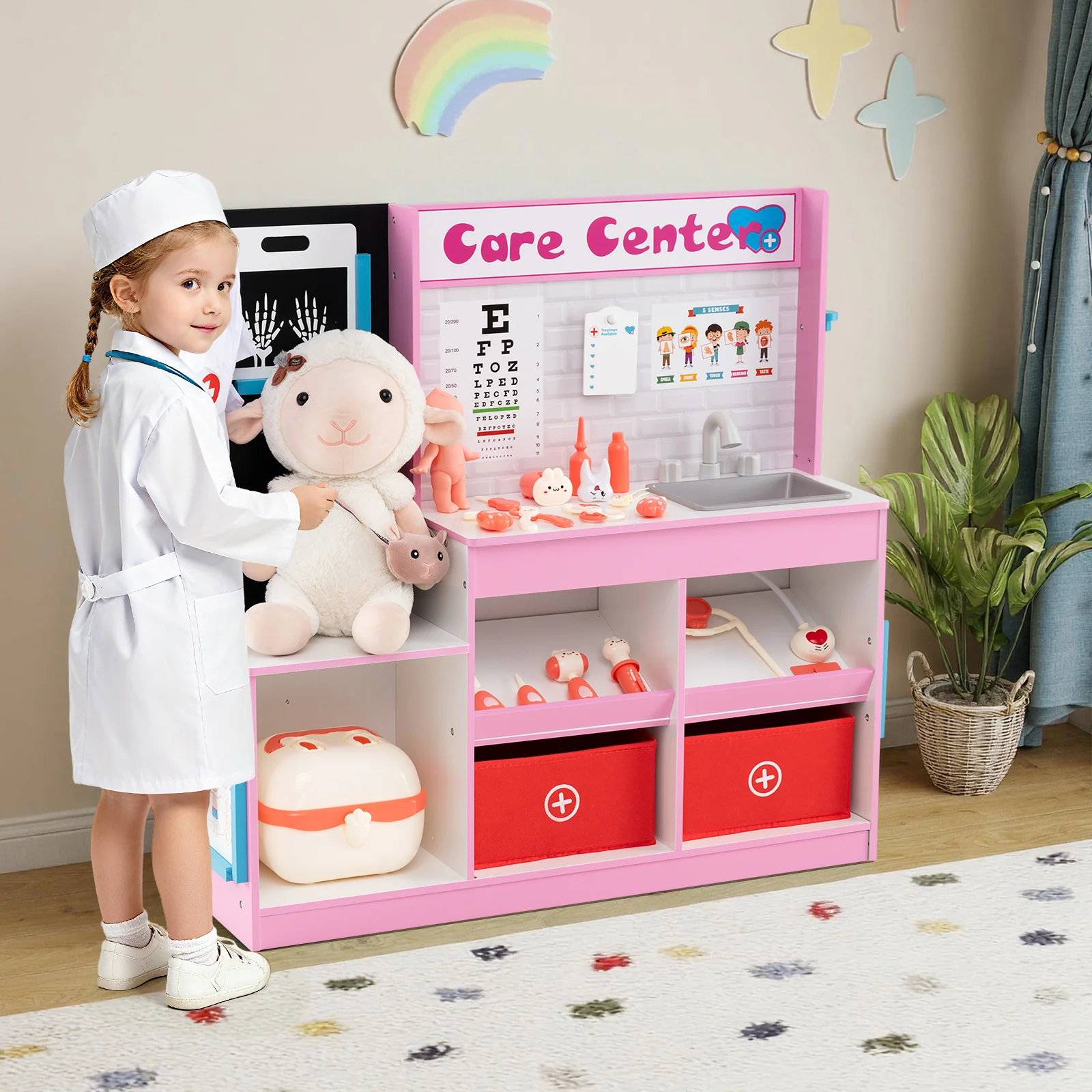 Play Doctor's Office Wood Medical Center Toy Set with Examine Region - Image 9
