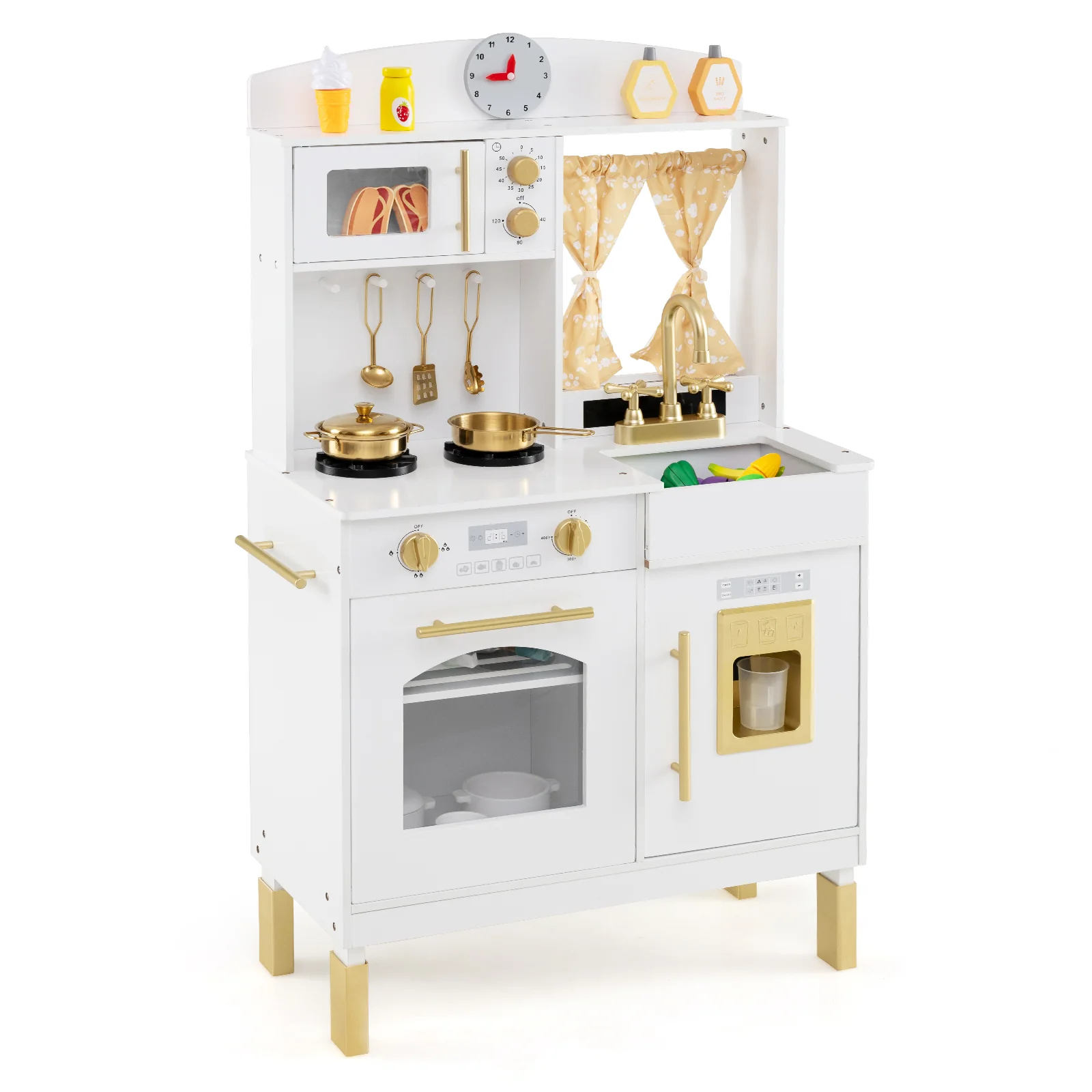 Play Kitchen for Kids Wooden Chef Pretend Playset with 3 Adjustable Heights Microwave - Image 3