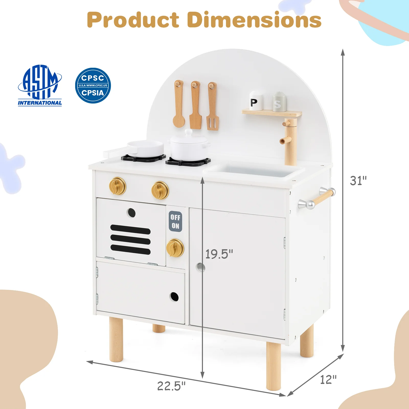 Play Kitchen for Kids Wooden Kitchen Playset with Stoves Faucet Sink Microwave and Oven - Image 12