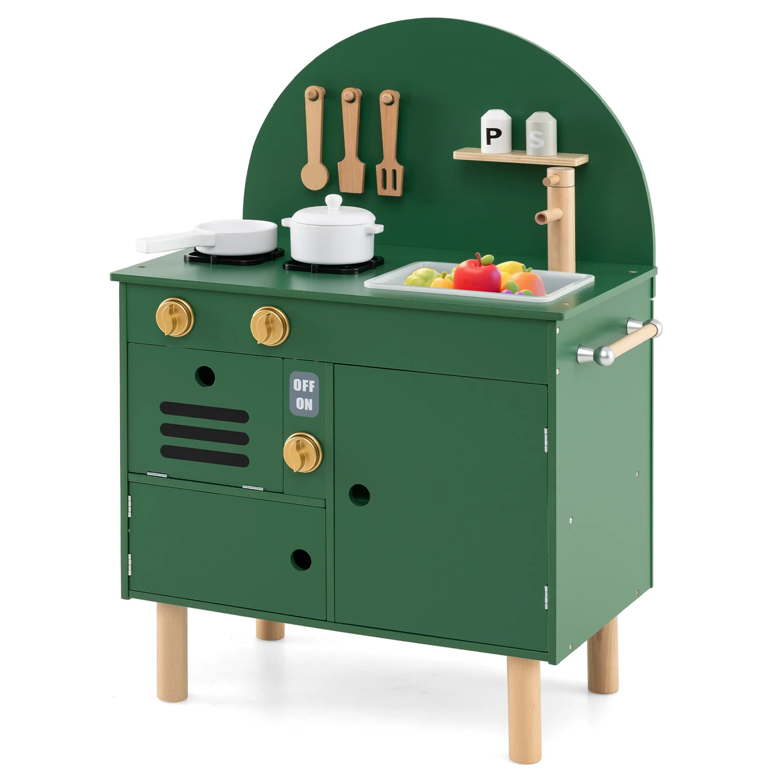 Play Kitchen for Kids Wooden Kitchen Playset with Stoves Faucet Sink Microwave and Oven - Image 22