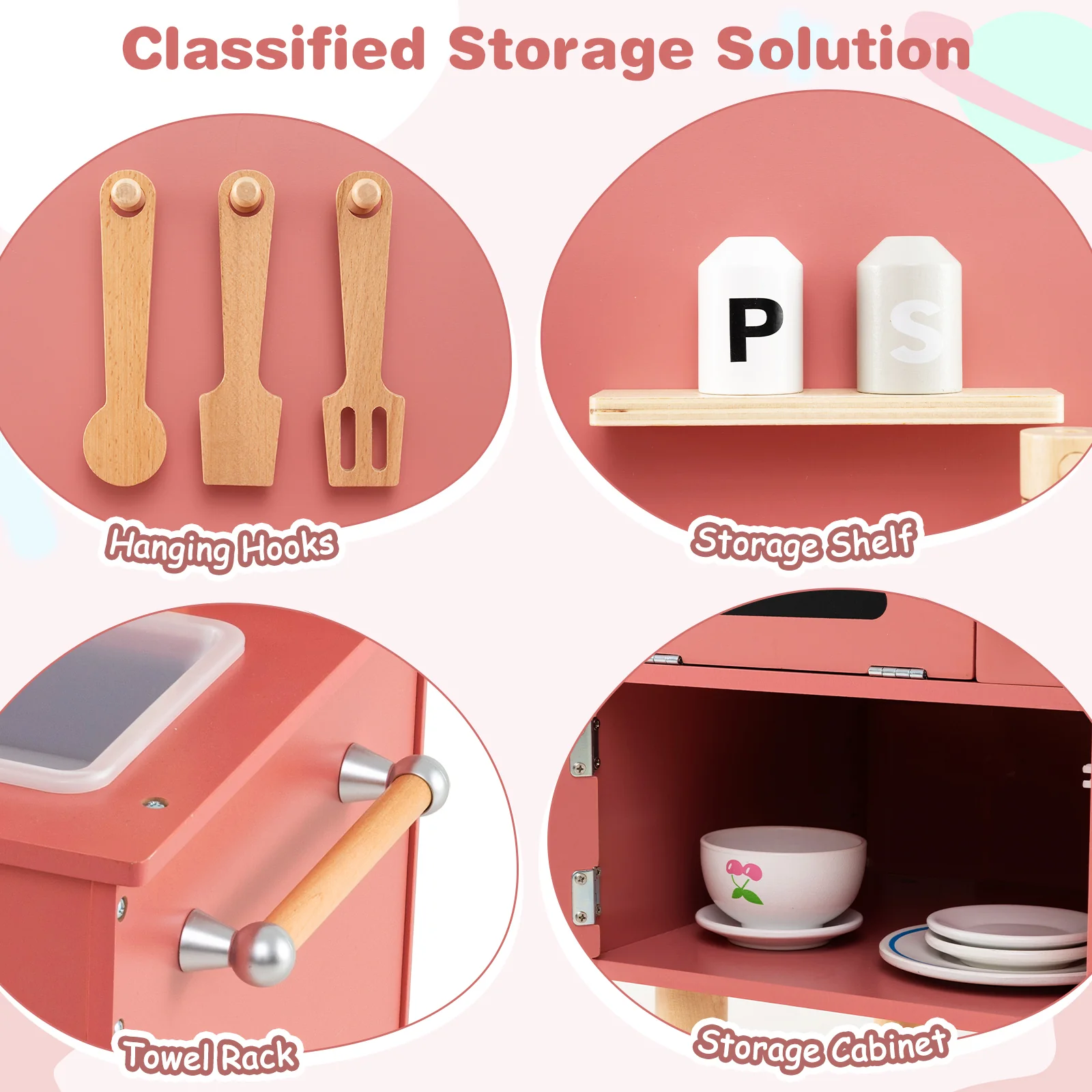 Play Kitchen for Kids Wooden Kitchen Playset with Stoves Faucet Sink Microwave and Oven - Image 7