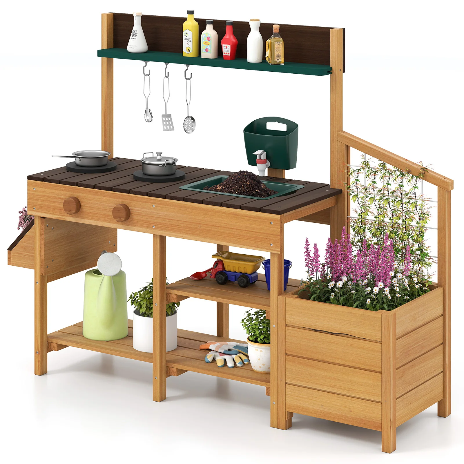 Play Kitchen for Kids Wooden Toy Kitchen Playset Pretend Mud Kitchen - Image 11
