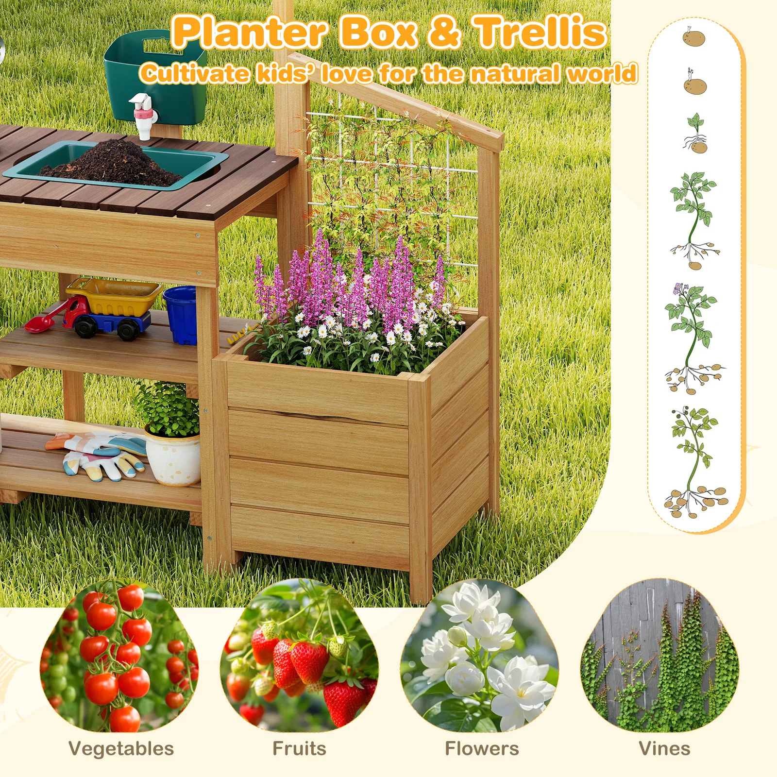 Play Kitchen for Kids Wooden Toy Kitchen Playset Pretend Mud Kitchen - Image 15