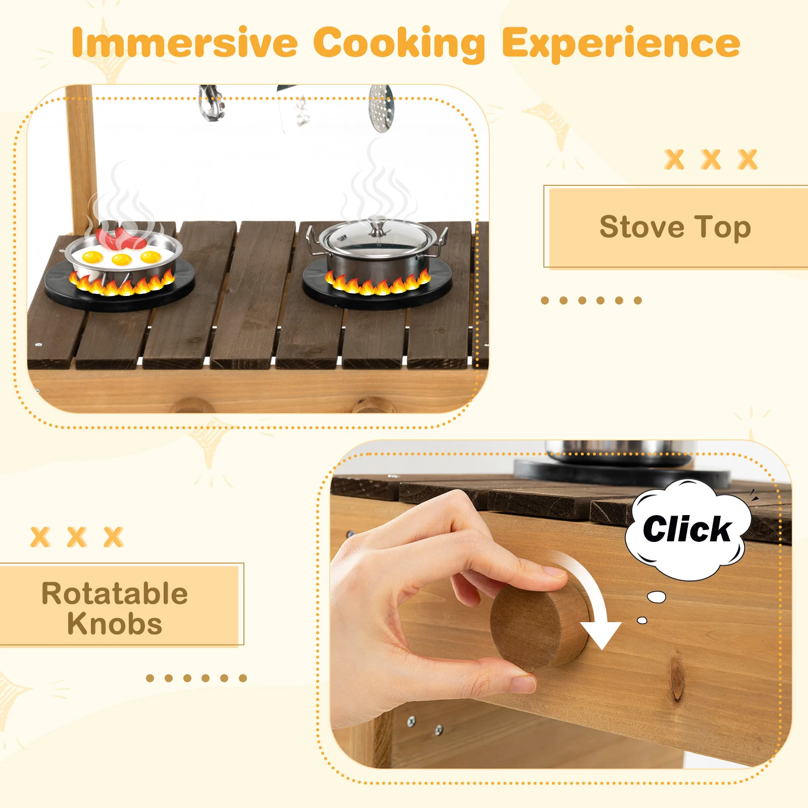 Play Kitchen for Kids Wooden Toy Kitchen Playset Pretend Mud Kitchen - Image 16