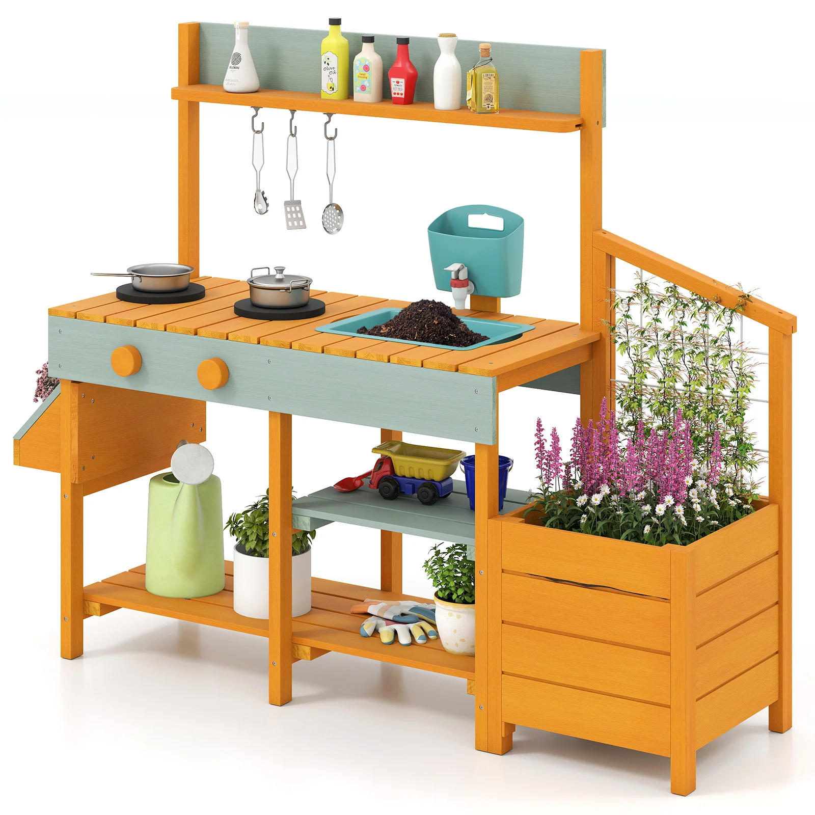 Play Kitchen for Kids Wooden Toy Kitchen Playset Pretend Mud Kitchen - Image 3