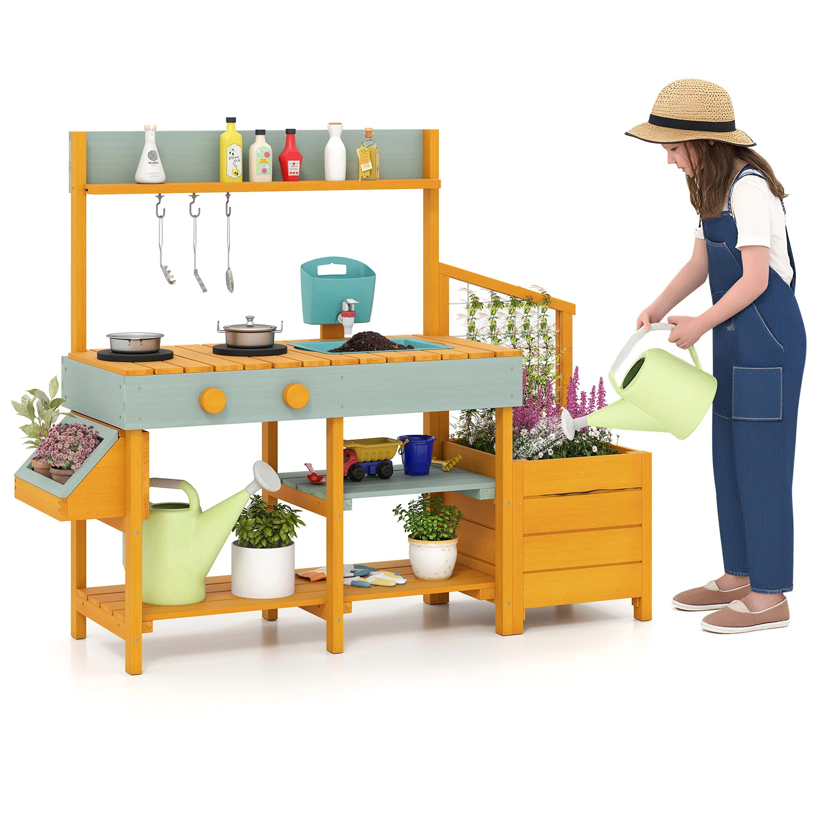 Play Kitchen for Kids Wooden Toy Kitchen Playset Pretend Mud Kitchen - Image 5