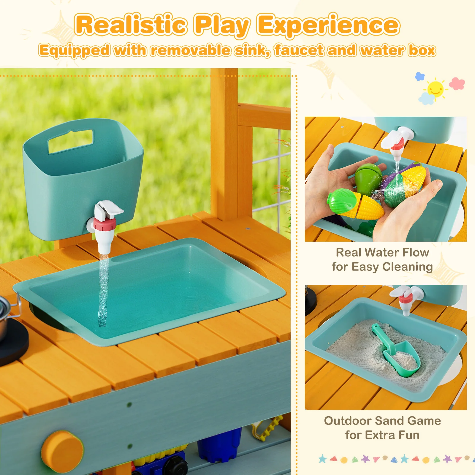 Play Kitchen for Kids Wooden Toy Kitchen Playset Pretend Mud Kitchen - Image 6