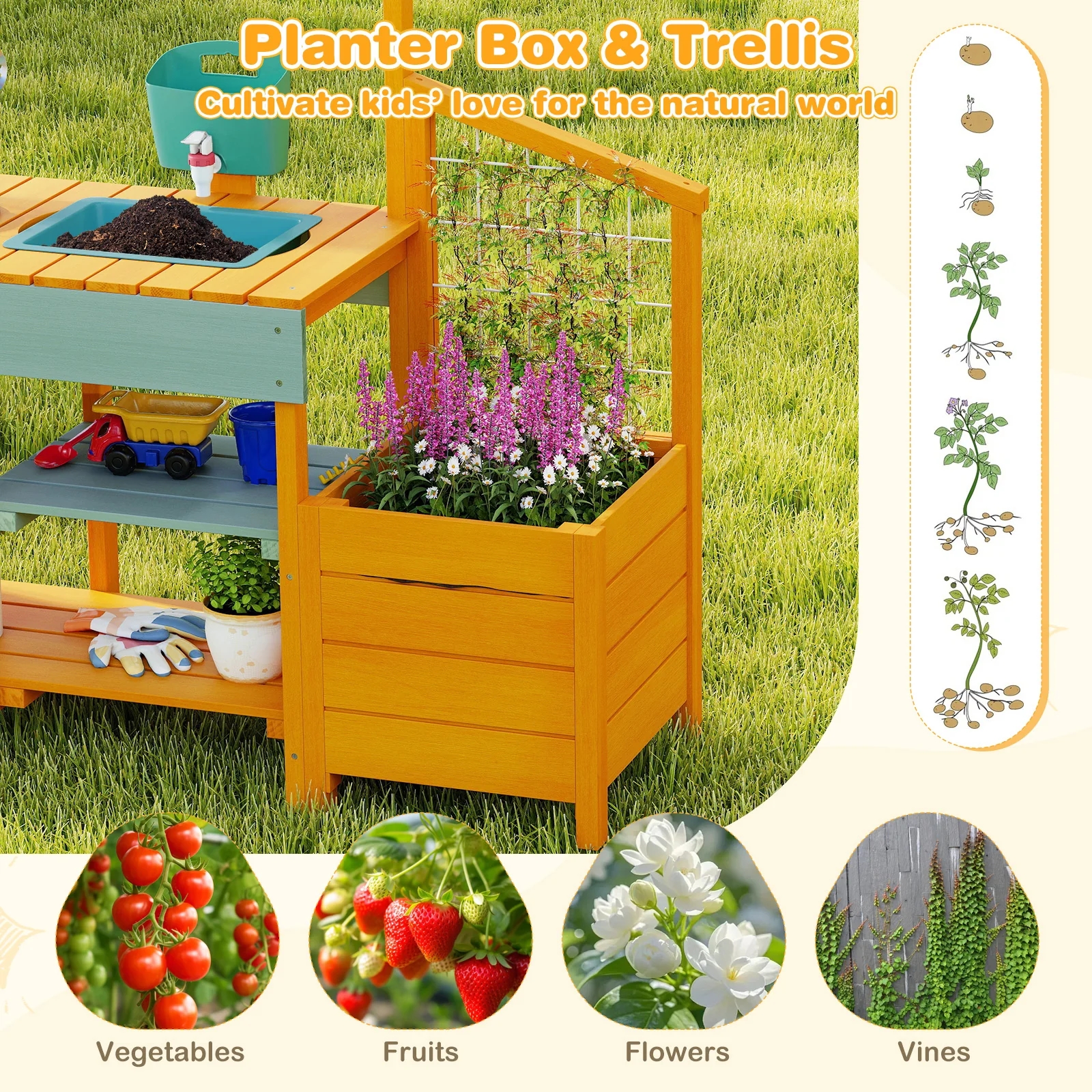 Play Kitchen for Kids Wooden Toy Kitchen Playset Pretend Mud Kitchen - Image 7