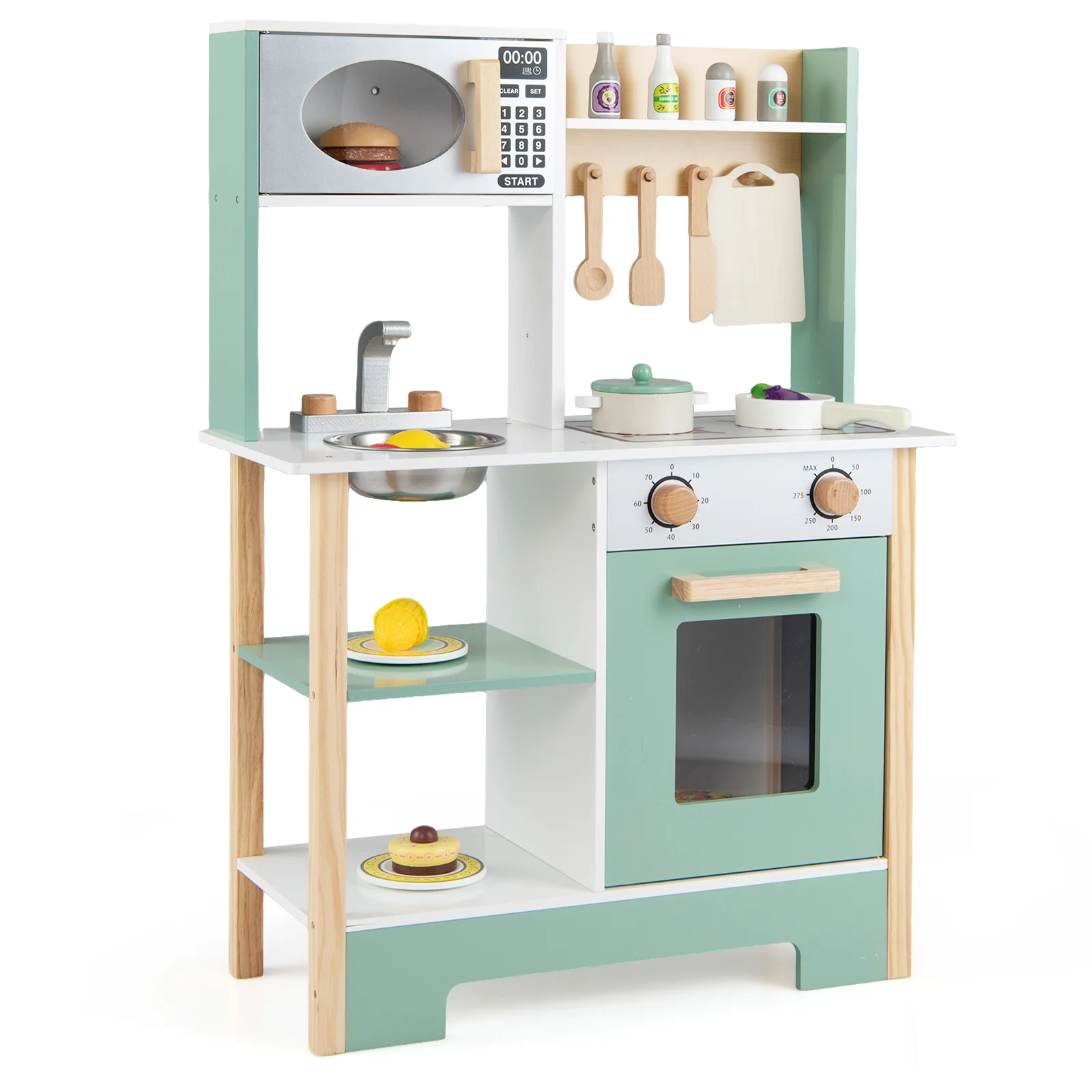 Play Kitchen Wooden Toy Kitchen Playset with Chalkboard Birthday Gift for Kids Aged 3 +