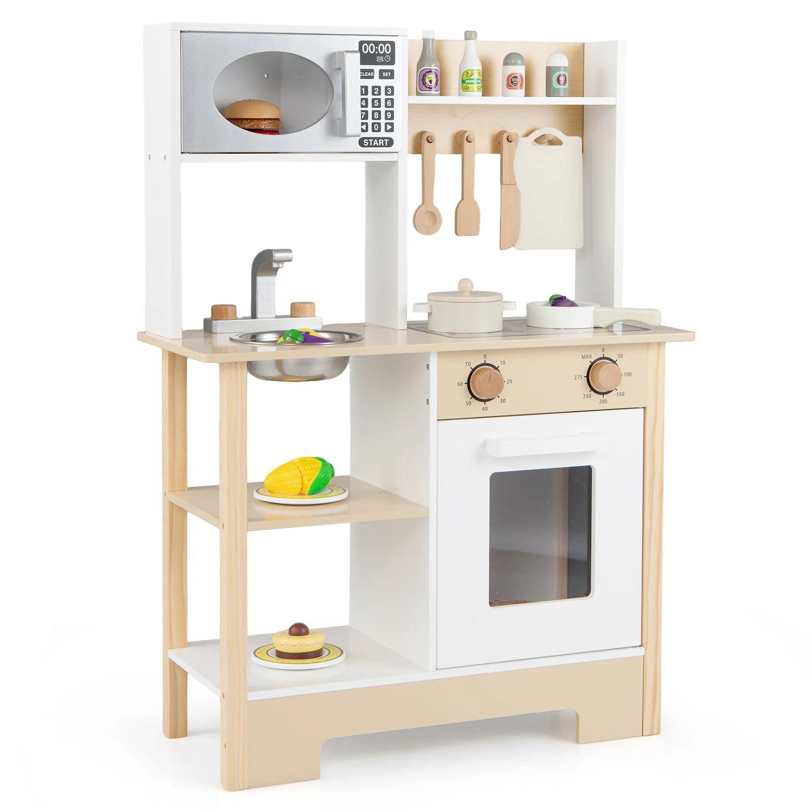 Play Kitchen Wooden Toy Kitchen Playset with Chalkboard Birthday Gift for Kids Aged 3 + - Image 2