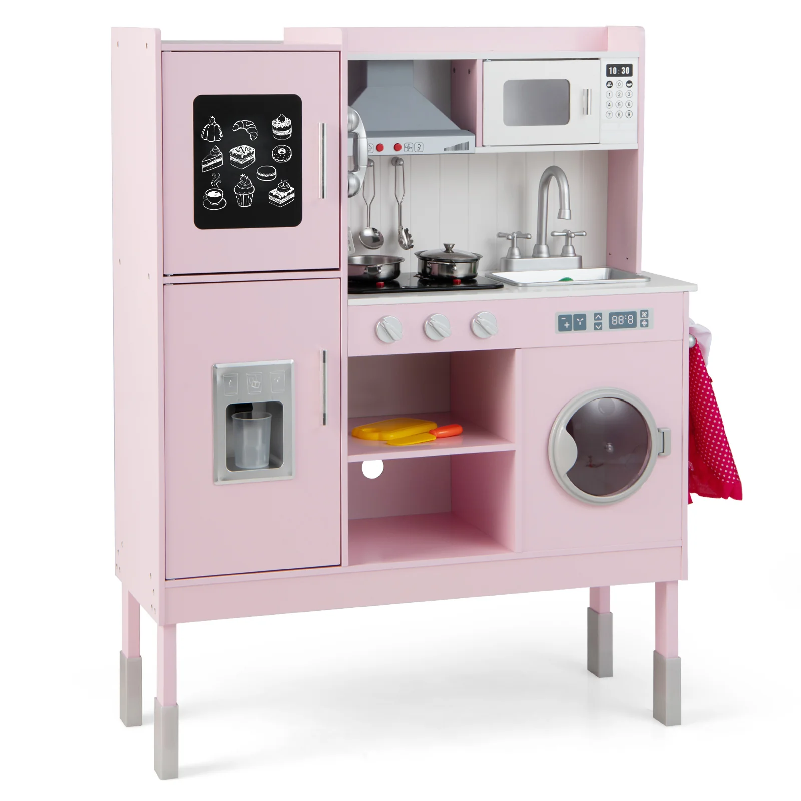 Pretend Play Kitchen for Kids with 16 Pieces Accessories-Pink - Image 3