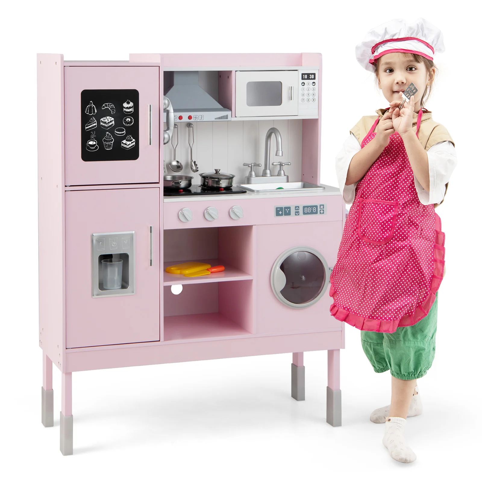 Pretend Play Kitchen for Kids with 16 Pieces Accessories-Pink - Image 4