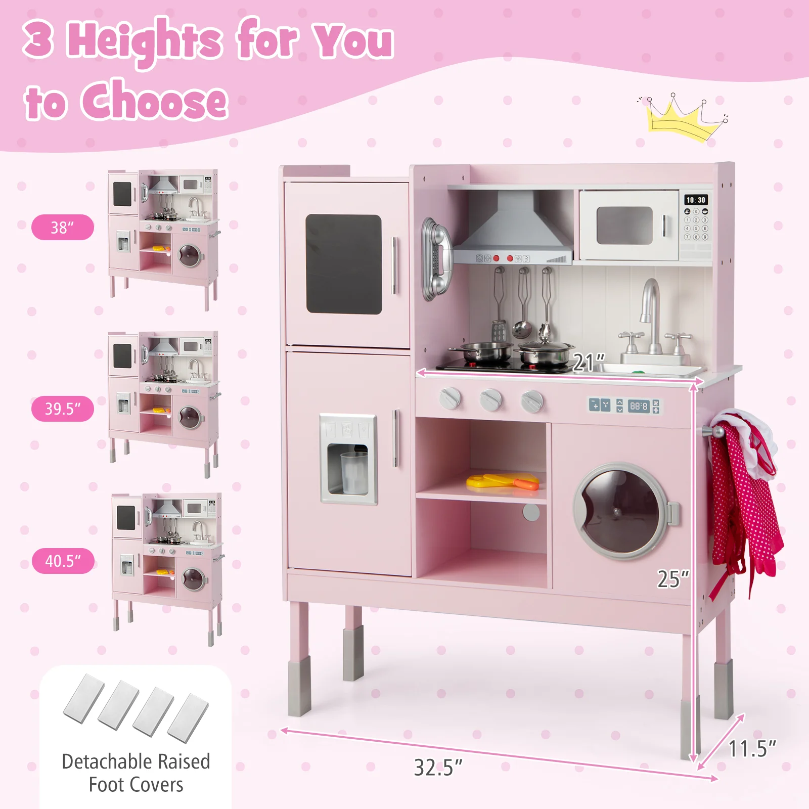 Pretend Play Kitchen for Kids with 16 Pieces Accessories-Pink - Image 5