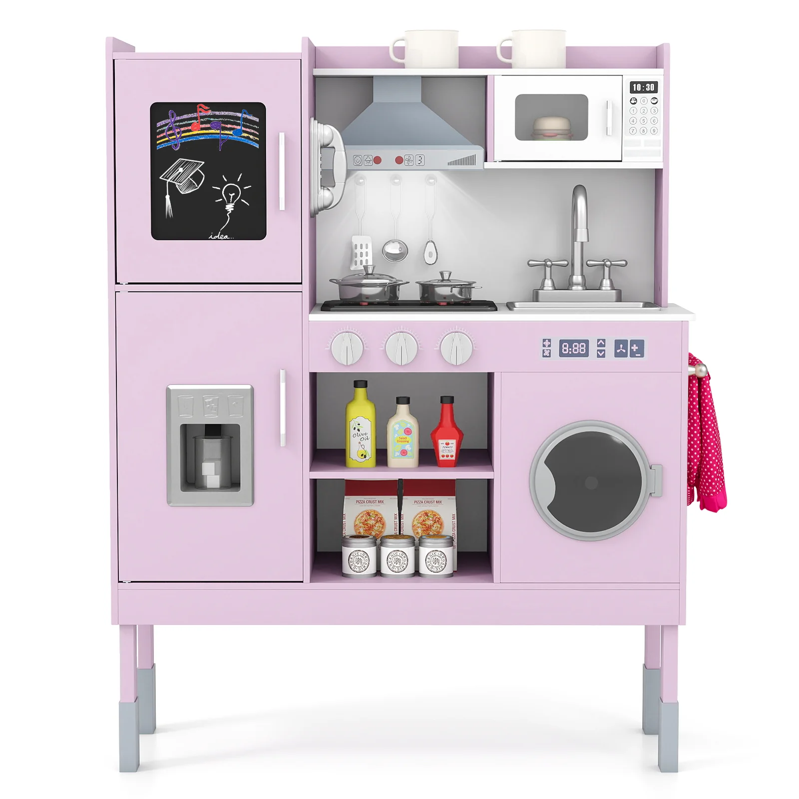 Pretend Play Kitchen Toy Kitchen Playset with Range Hood Ice Maker and Telephone - Image 11