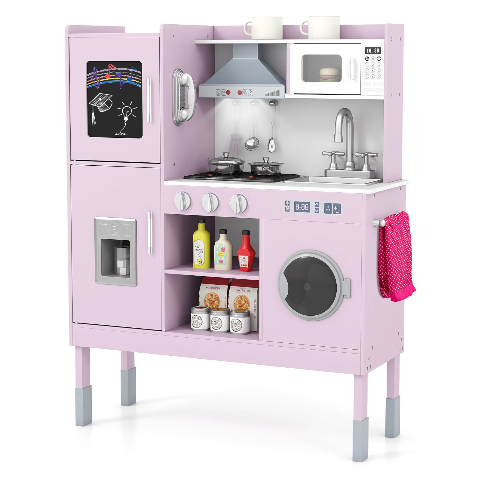 Pretend Play Kitchen Toy Kitchen Playset with Range Hood Ice Maker and Telephone - Image 12