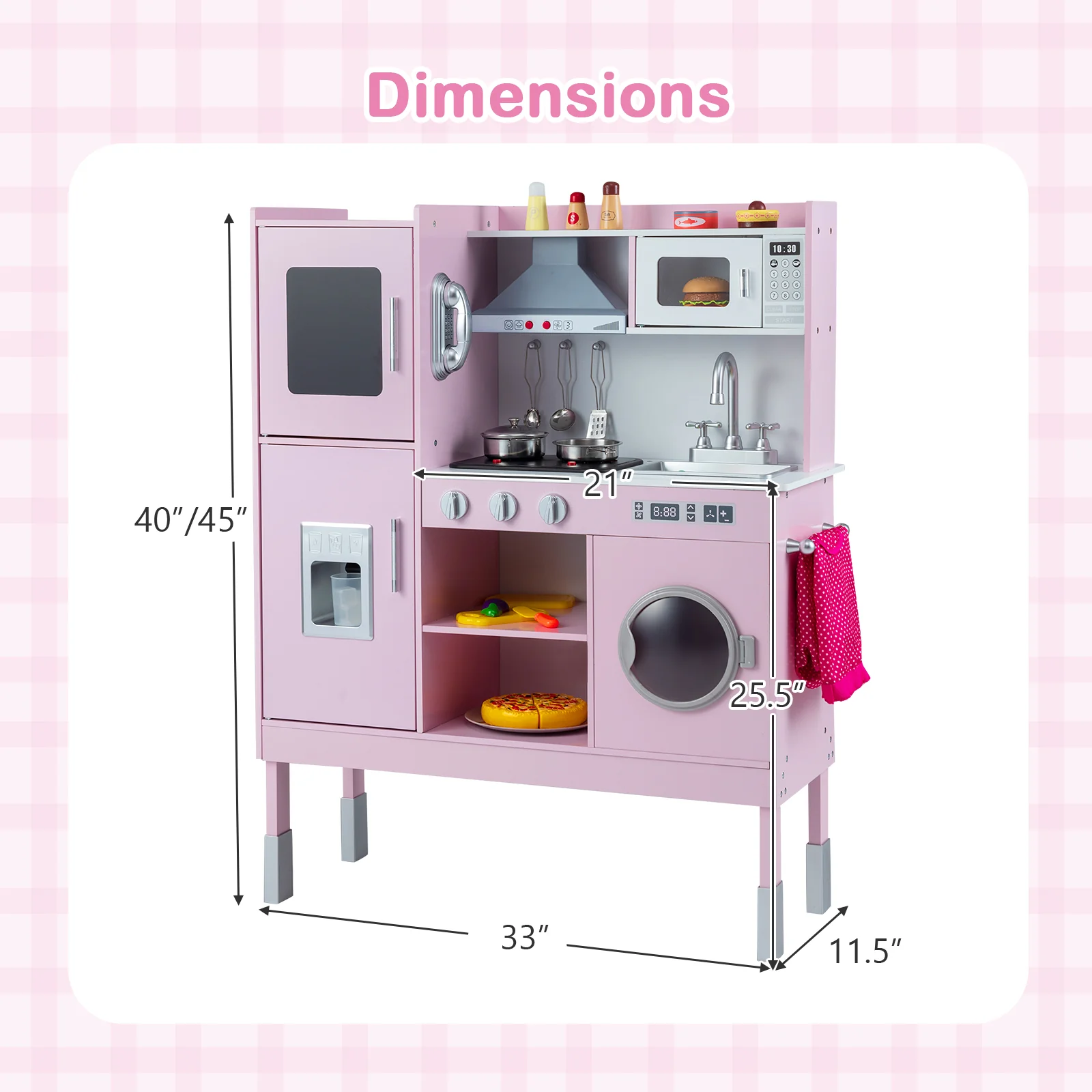 Pretend Play Kitchen Toy Kitchen Playset with Range Hood Ice Maker and Telephone - Image 13