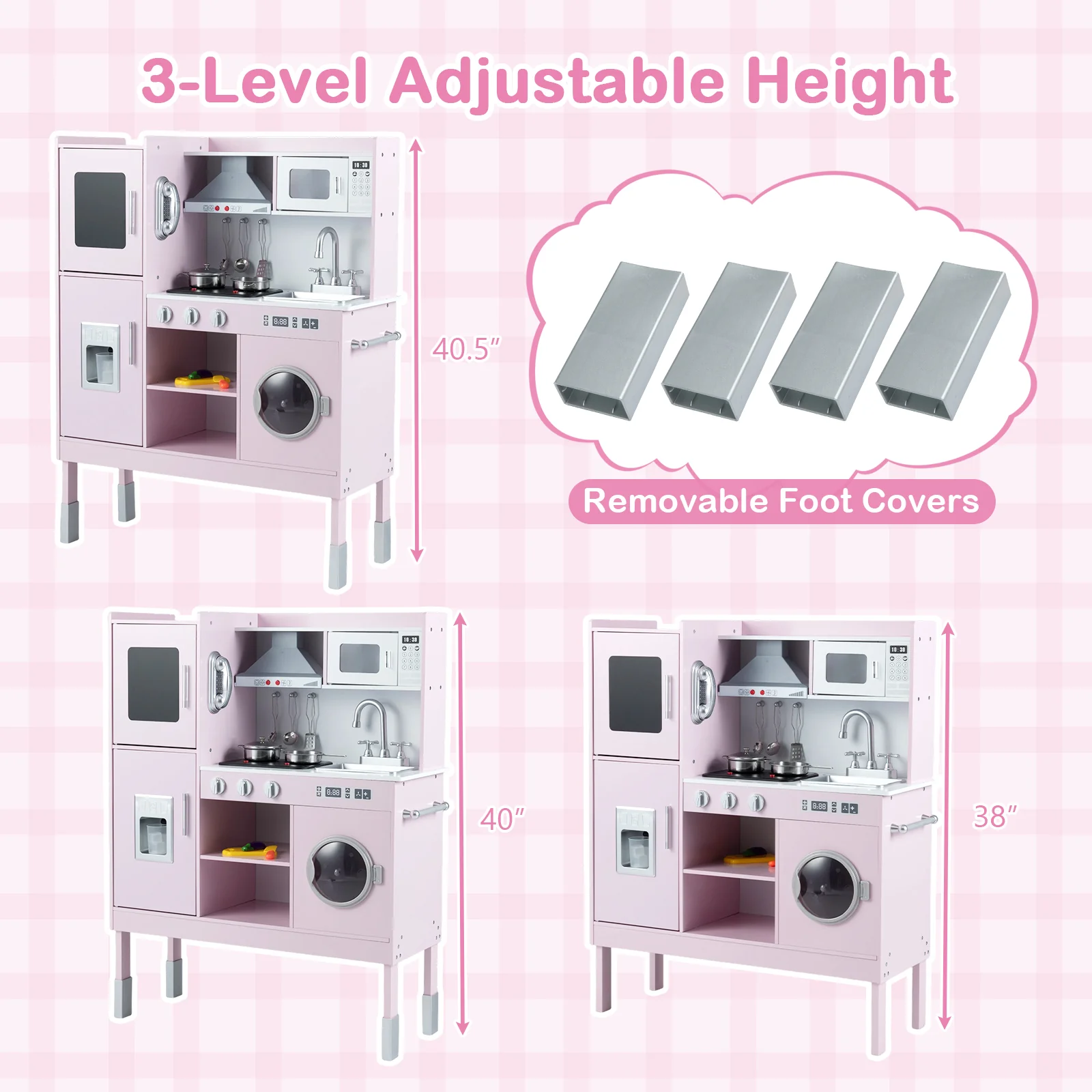 Pretend Play Kitchen Toy Kitchen Playset with Range Hood Ice Maker and Telephone - Image 14