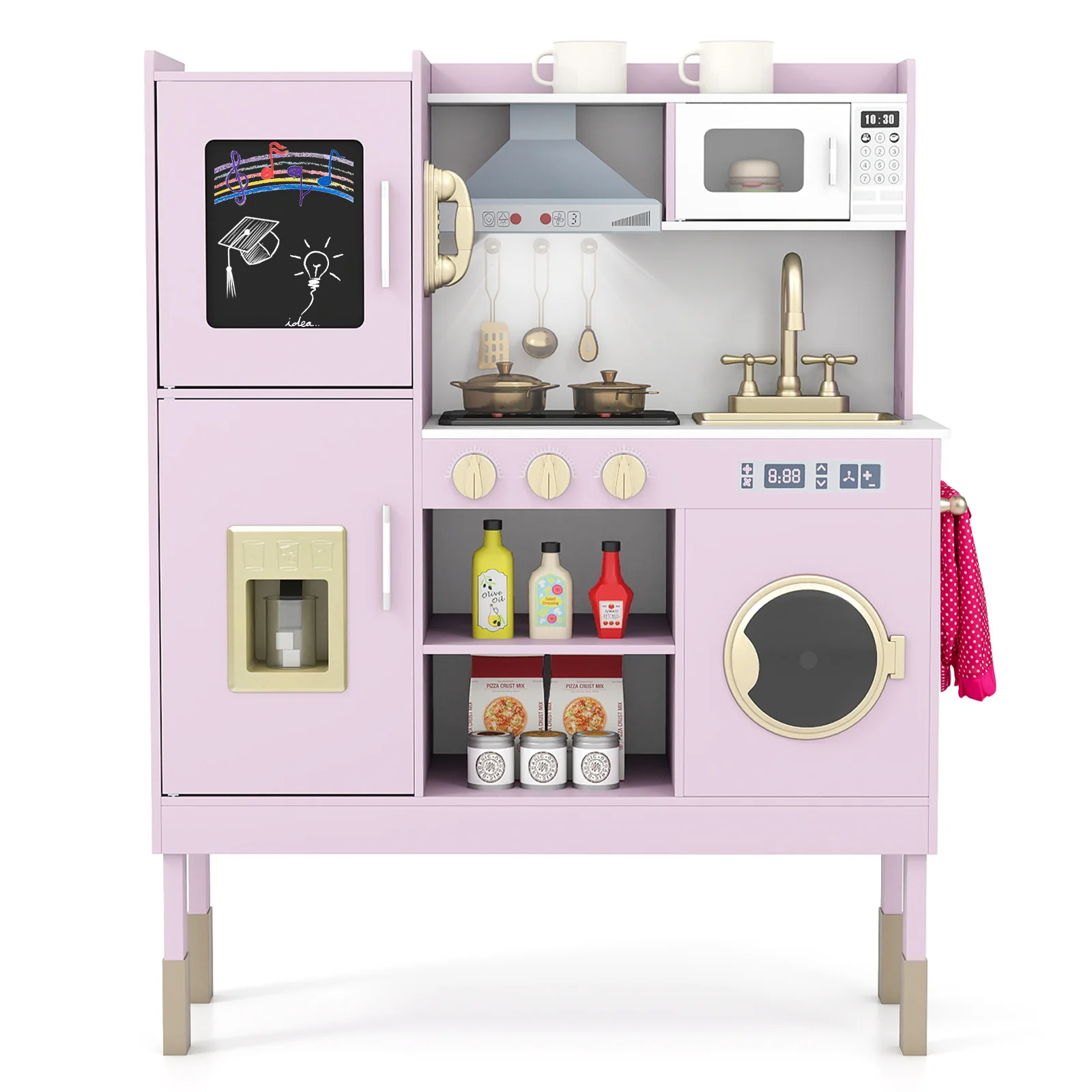 Pretend Play Kitchen Toy Kitchen Playset with Range Hood Ice Maker and Telephone - Image 19