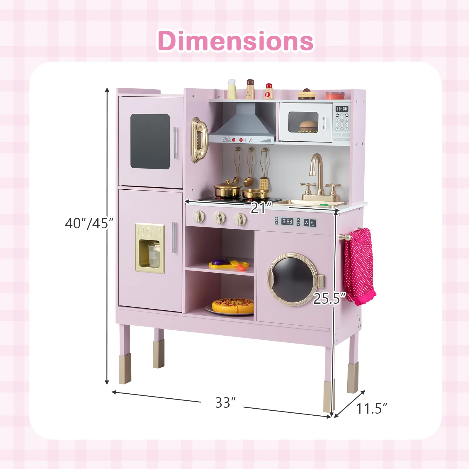 Pretend Play Kitchen Toy Kitchen Playset with Range Hood Ice Maker and Telephone - Image 21