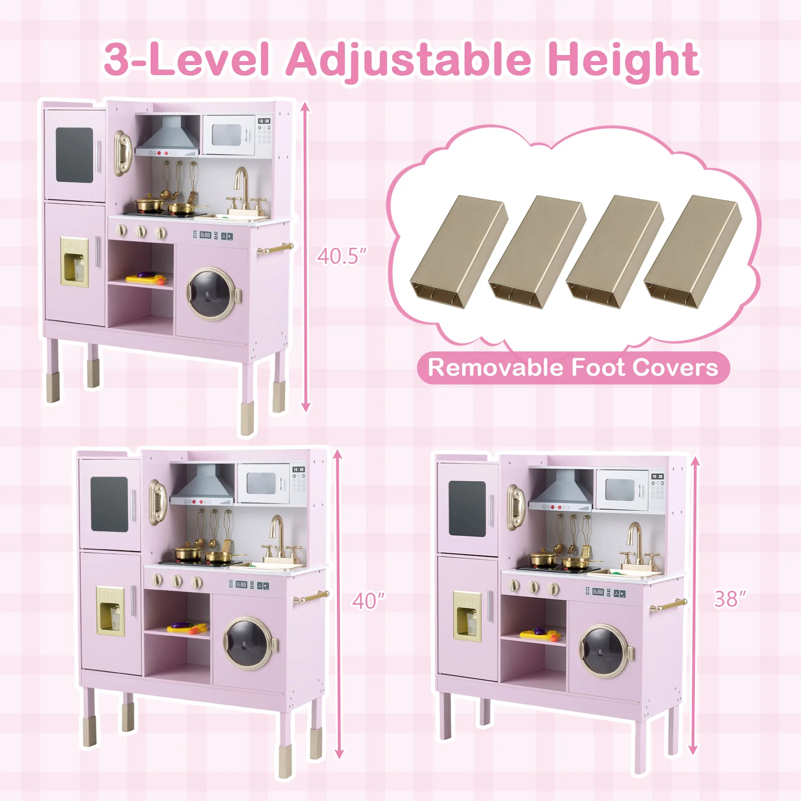 Pretend Play Kitchen Toy Kitchen Playset with Range Hood Ice Maker and Telephone - Image 22