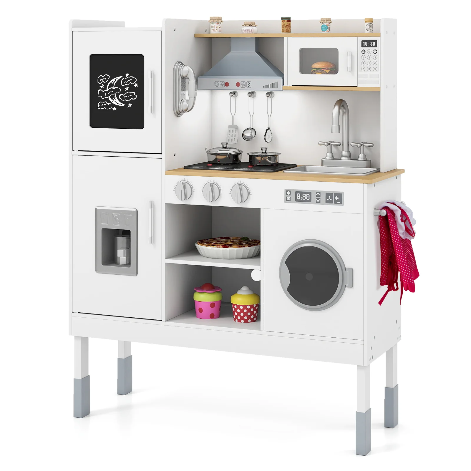 Pretend Play Kitchen Toy Kitchen Playset with Range Hood Ice Maker and Telephone - Image 3