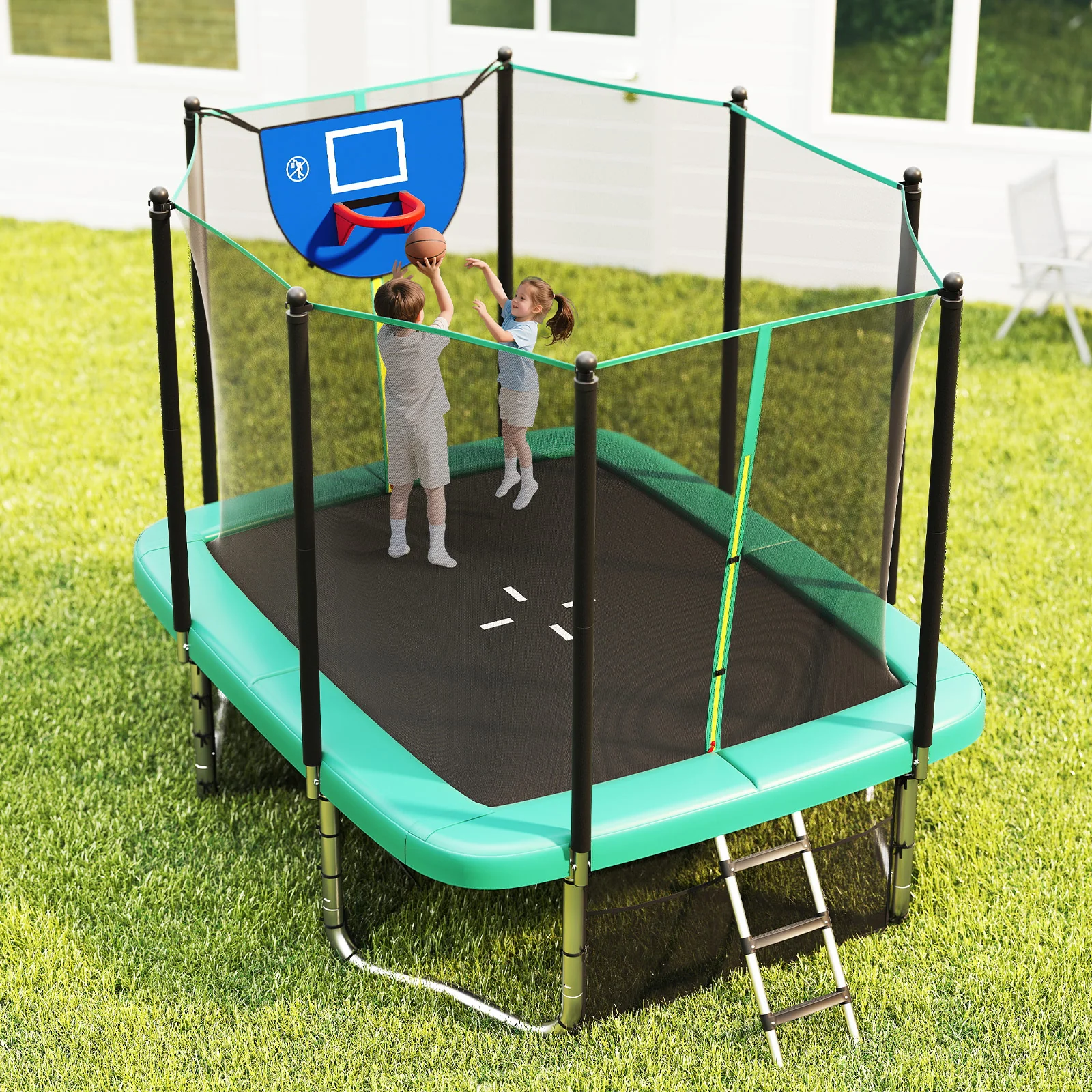 Rectangle Outdoor Trampoline 10 x 8 FT Heavy-Duty Trampoline with Basketball Hoop - Image 10