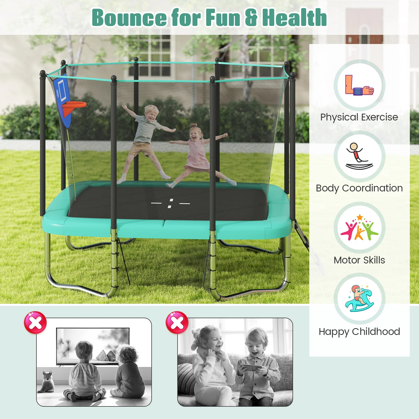 Rectangle Outdoor Trampoline 10 x 8 FT Heavy-Duty Trampoline with Basketball Hoop - Image 13