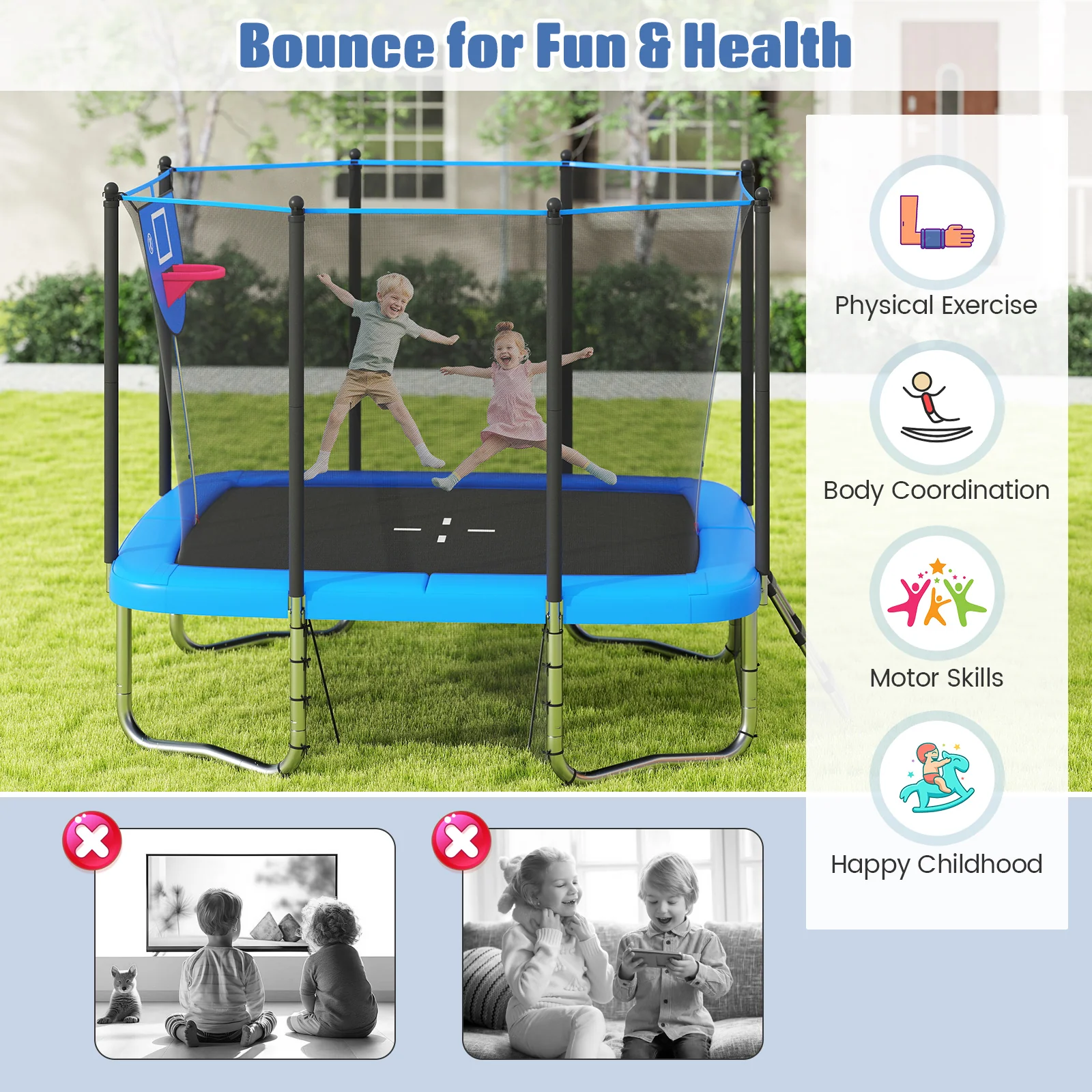 Rectangle Outdoor Trampoline 10 x 8 FT Heavy-Duty Trampoline with Basketball Hoop - Image 5