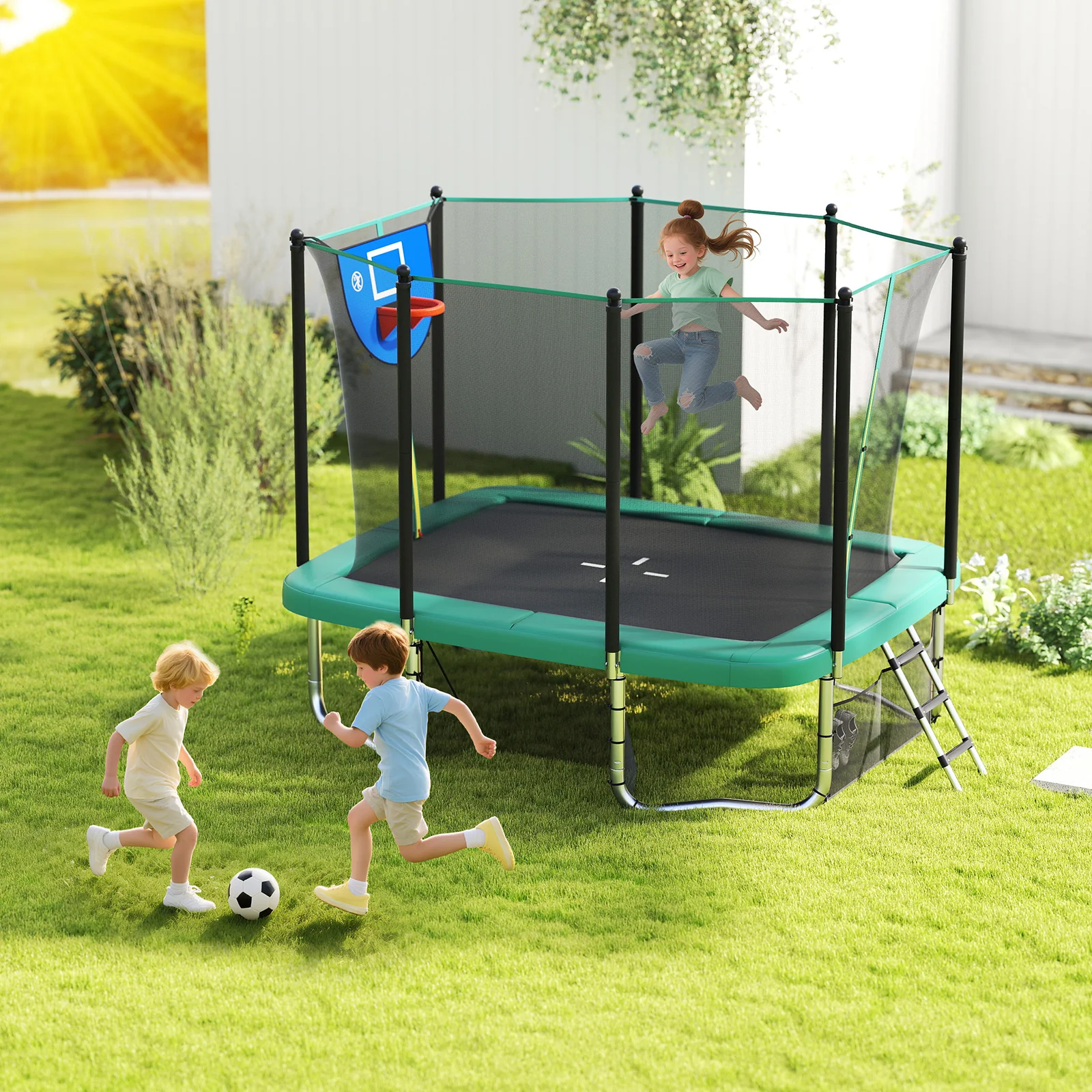Rectangle Outdoor Trampoline 10 x 8 FT Heavy-Duty Trampoline with Basketball Hoop - Image 9