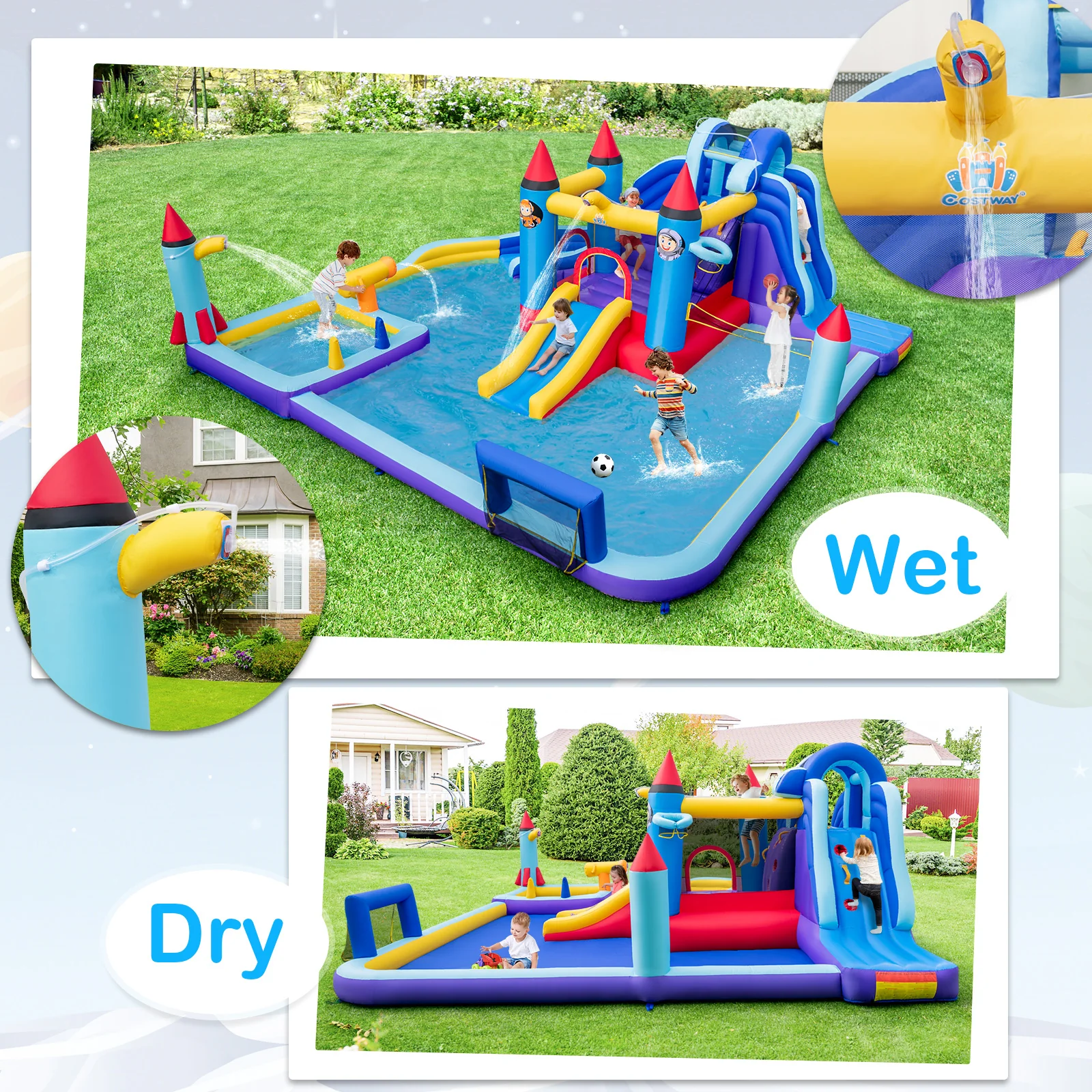 Rocket Theme Inflatable Water Slide Park with 1100W Blower - Image 5