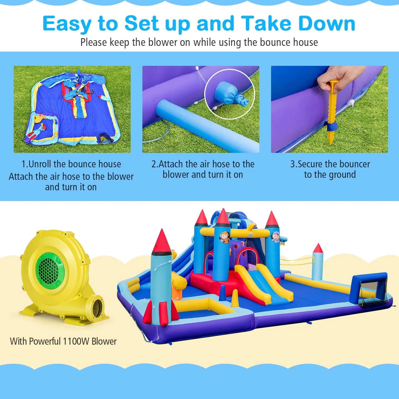 Rocket Theme Inflatable Water Slide Park with 1100W Blower - Image 6