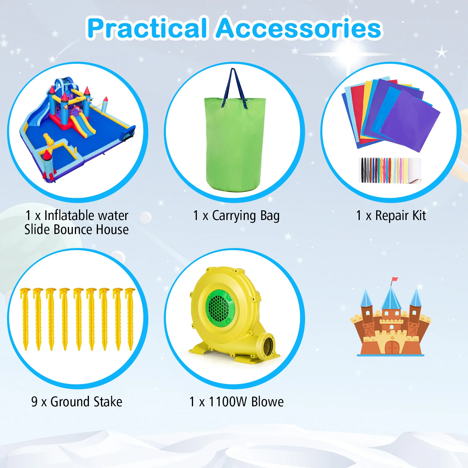 Rocket Theme Inflatable Water Slide Park with 1100W Blower - Image 7