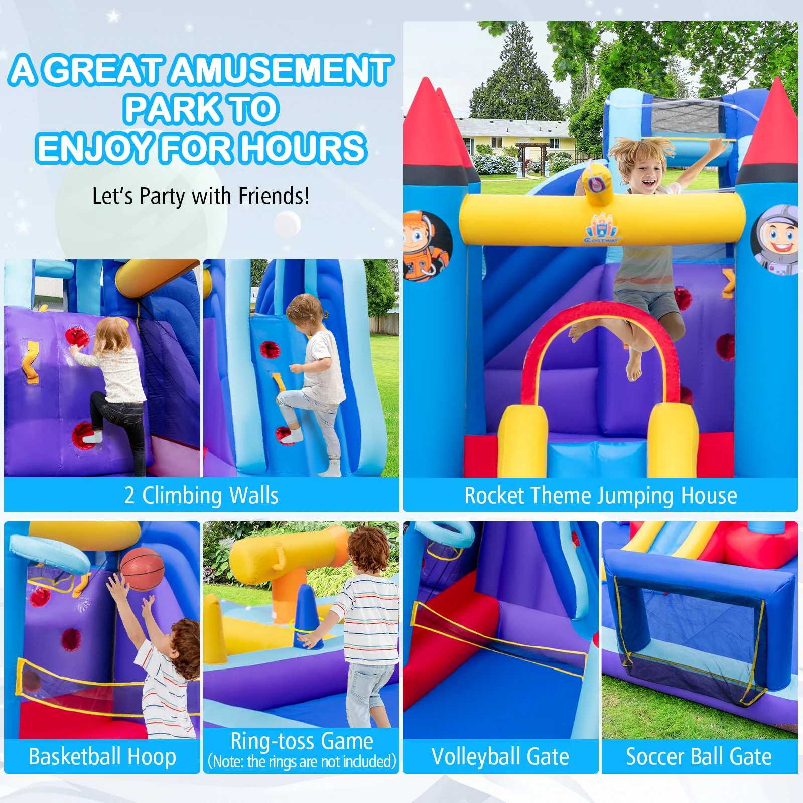 Rocket Theme Inflatable Water Slide Park with 1100W Blower - Image 8
