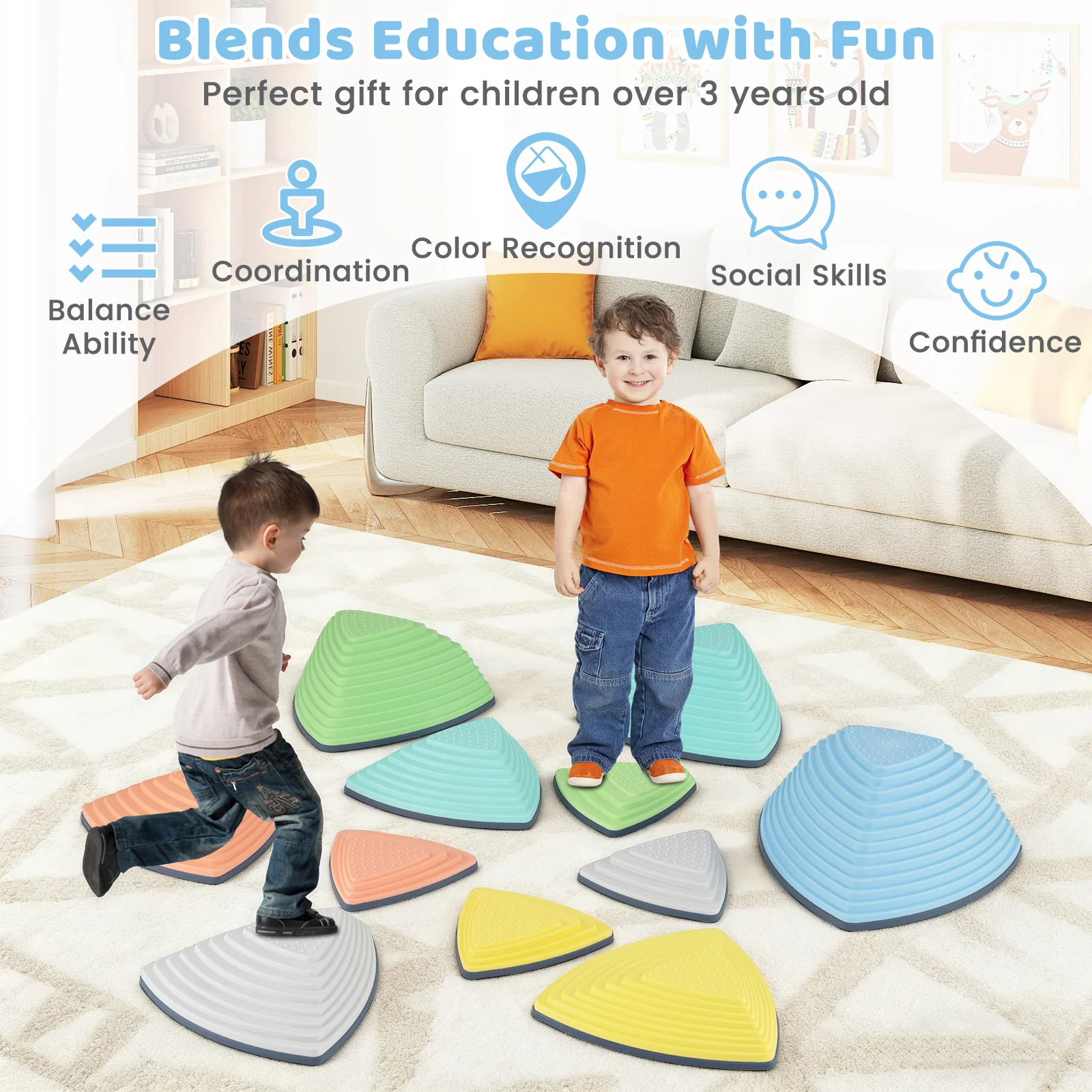 Set of 6 Stepping Stones for Kids Non-Slip Balance Stones with Storage Bag - Image 13