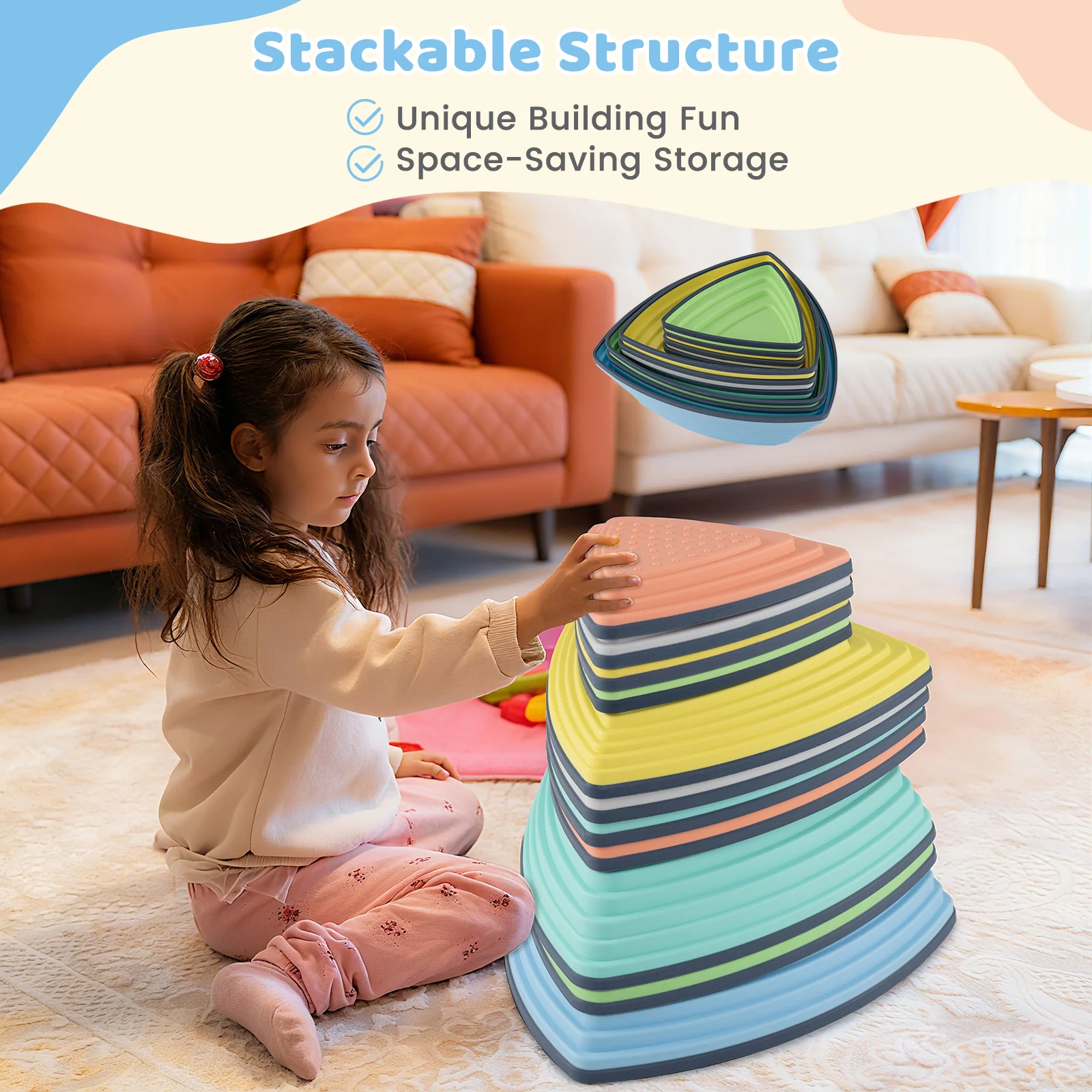Set of 6 Stepping Stones for Kids Non-Slip Balance Stones with Storage Bag - Image 14